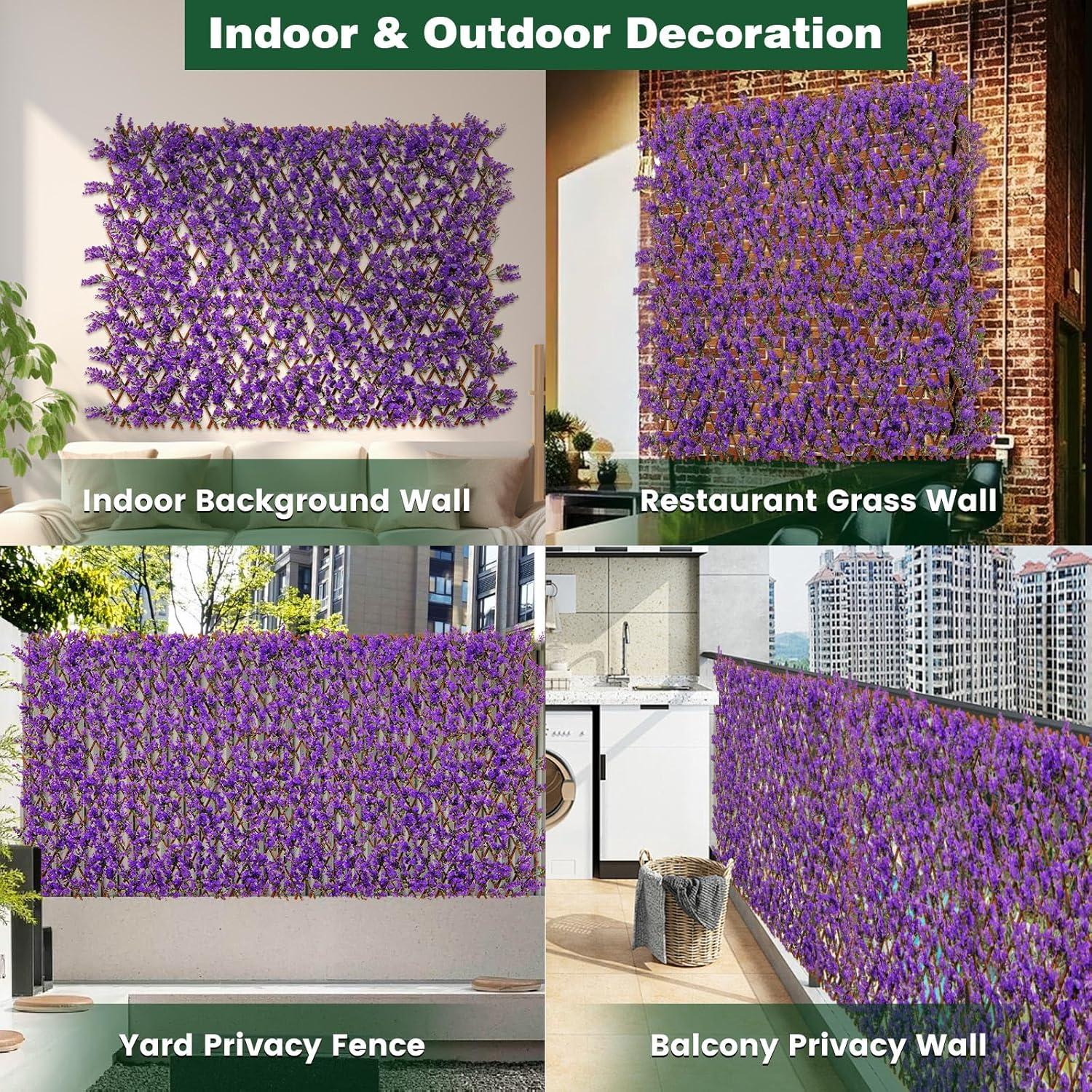 image:imageGiantex Expandable Fence Privacy Screen Decorative Faux Purple Eucalyptus Fencing Panel for Balcony Artificial Hedges with PE Leaves and Willow for Outdoors Garden Patio Deck Apartment 1 PackPurple Eucalyptus