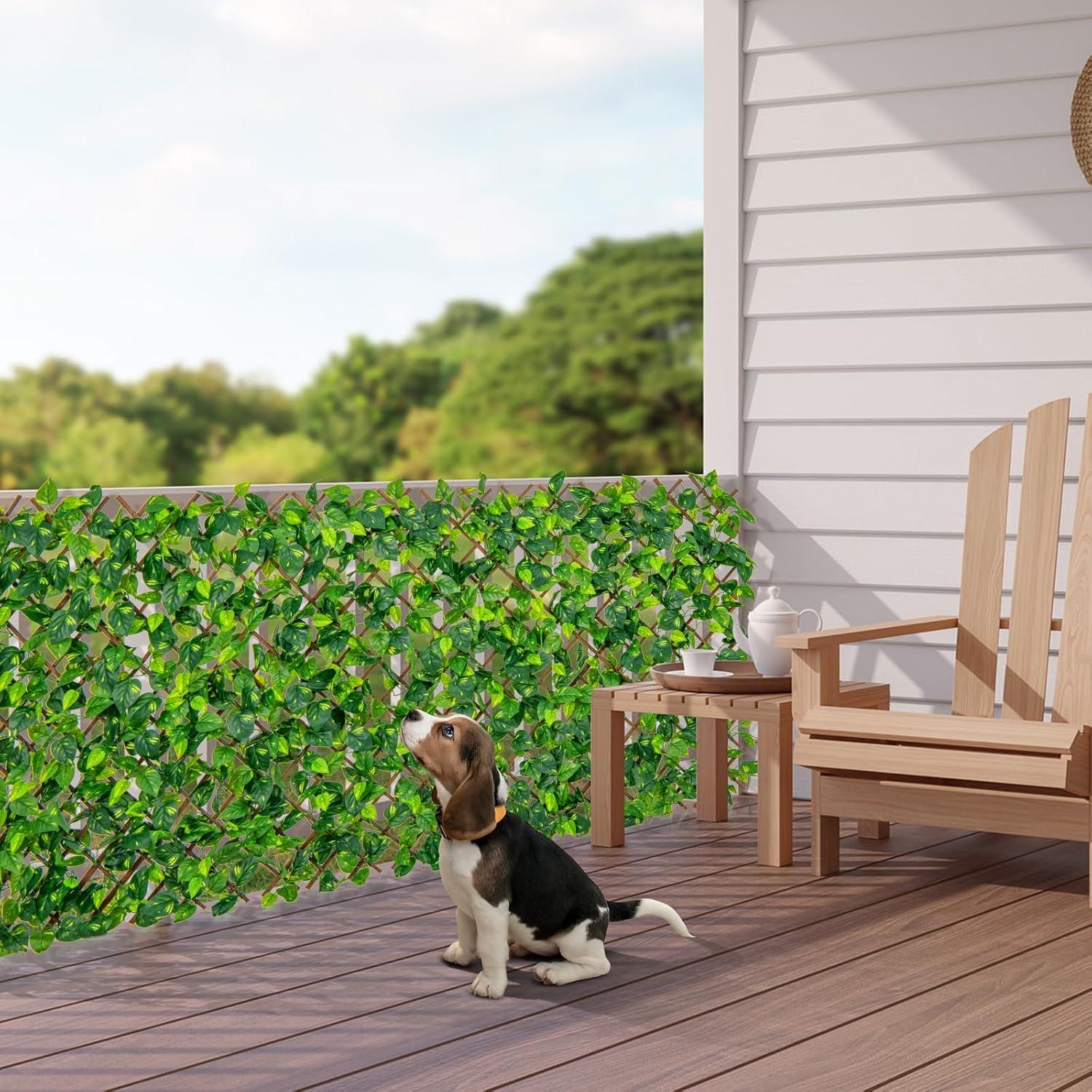 image:imageGiantex Expandable Fence Privacy Screen Decorative Faux Purple Eucalyptus Fencing Panel for Balcony Artificial Hedges with PE Leaves and Willow for Outdoors Garden Patio Deck Apartment 1 PackGreen Ivy
