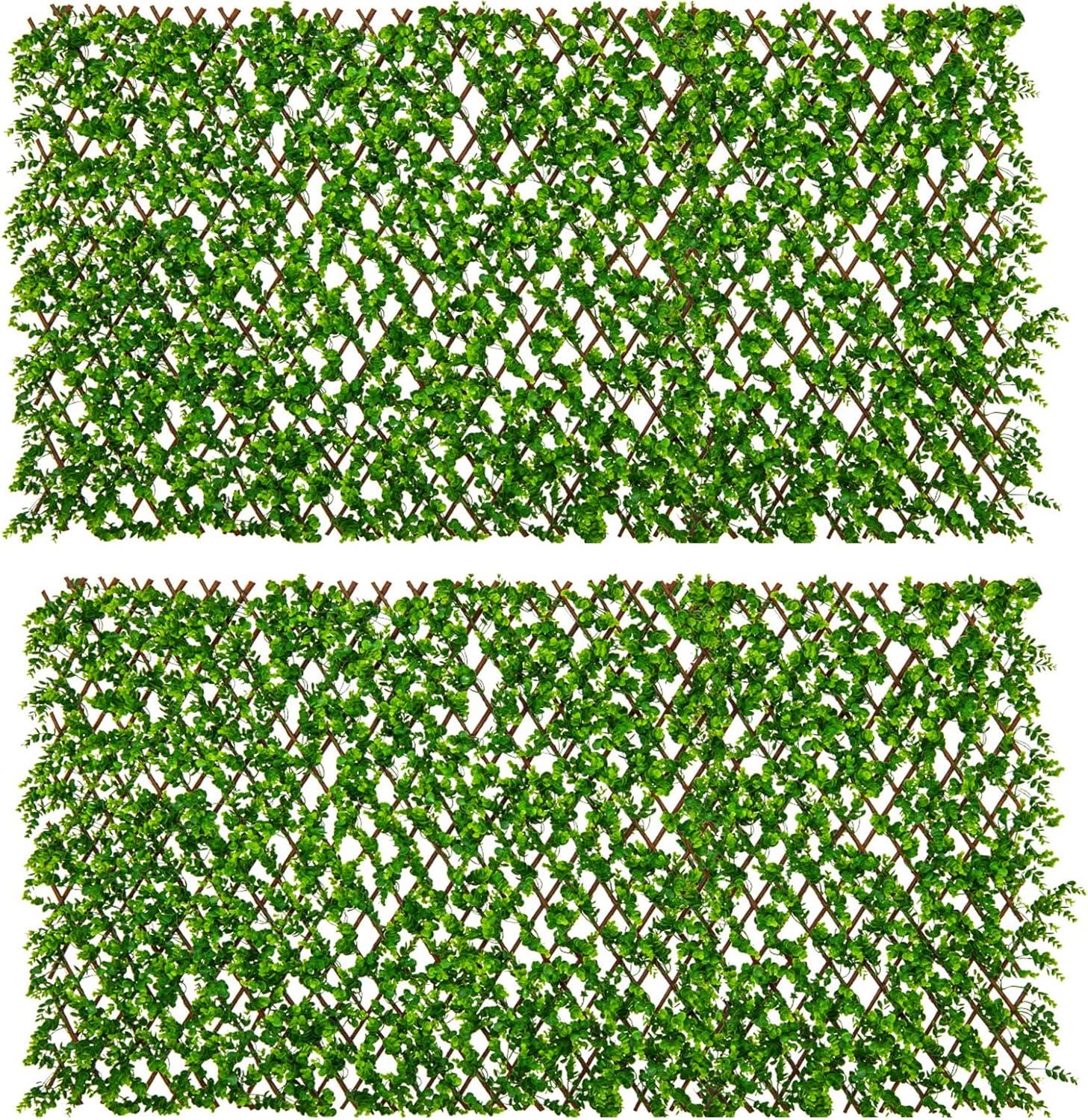 image:imageGiantex Expandable Fence Privacy Screen Decorative Faux Purple Eucalyptus Fencing Panel for Balcony Artificial Hedges with PE Leaves and Willow for Outdoors Garden Patio Deck Apartment 1 PackGreen Eucalyptus