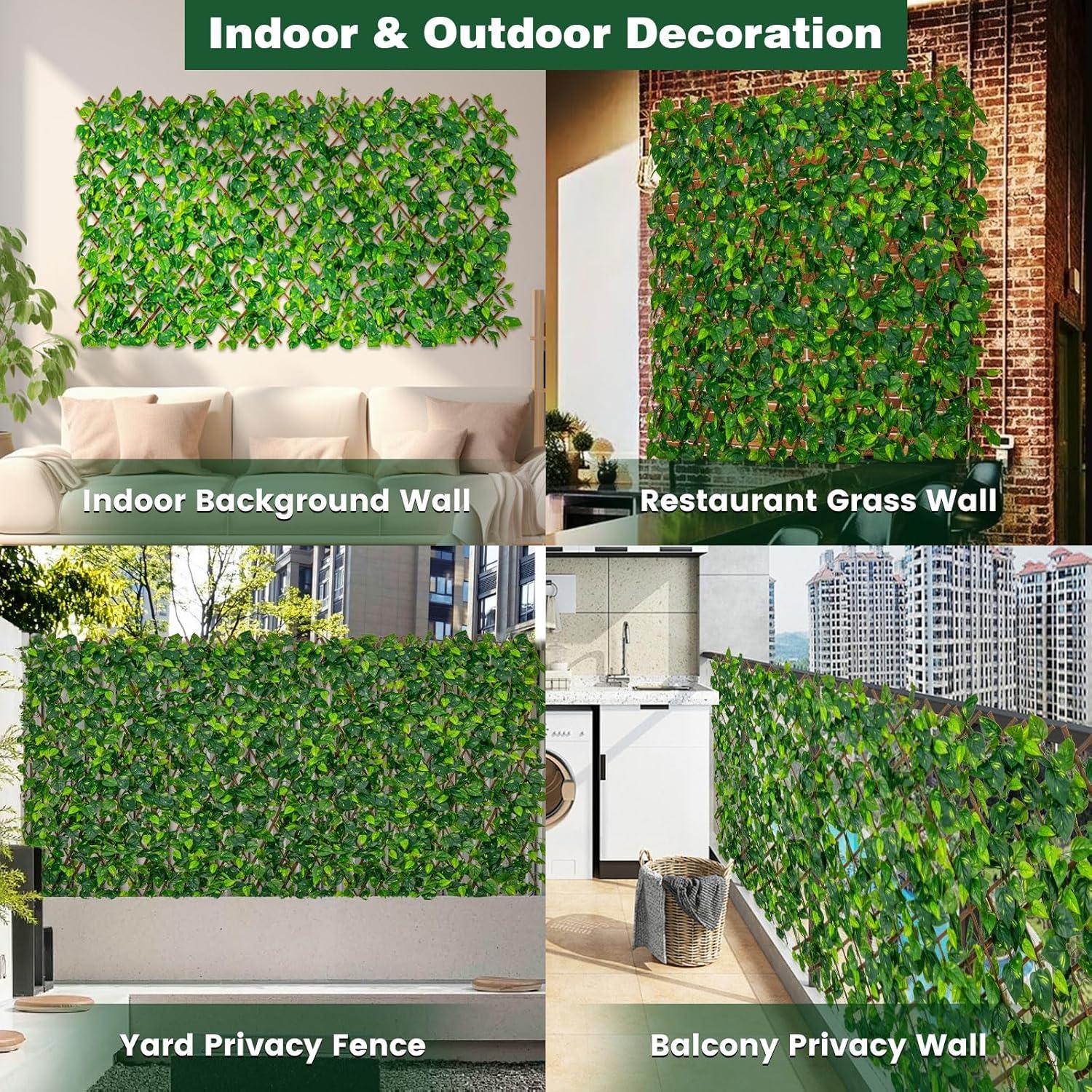 image:imageGiantex Expandable Fence Privacy Screen Decorative Faux Purple Eucalyptus Fencing Panel for Balcony Artificial Hedges with PE Leaves and Willow for Outdoors Garden Patio Deck Apartment 1 PackGreen Ivy