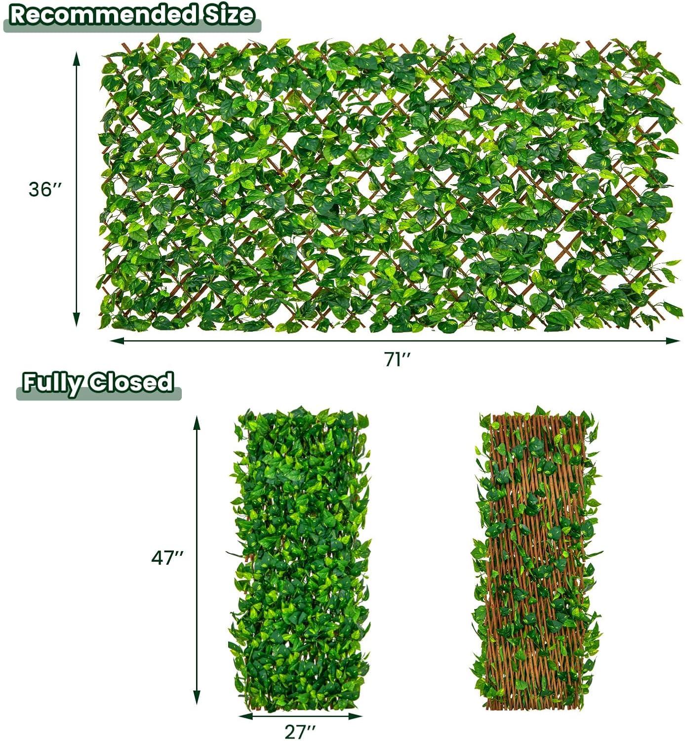 image:imageGiantex Expandable Fence Privacy Screen Decorative Faux Purple Eucalyptus Fencing Panel for Balcony Artificial Hedges with PE Leaves and Willow for Outdoors Garden Patio Deck Apartment 1 PackGreen Ivy