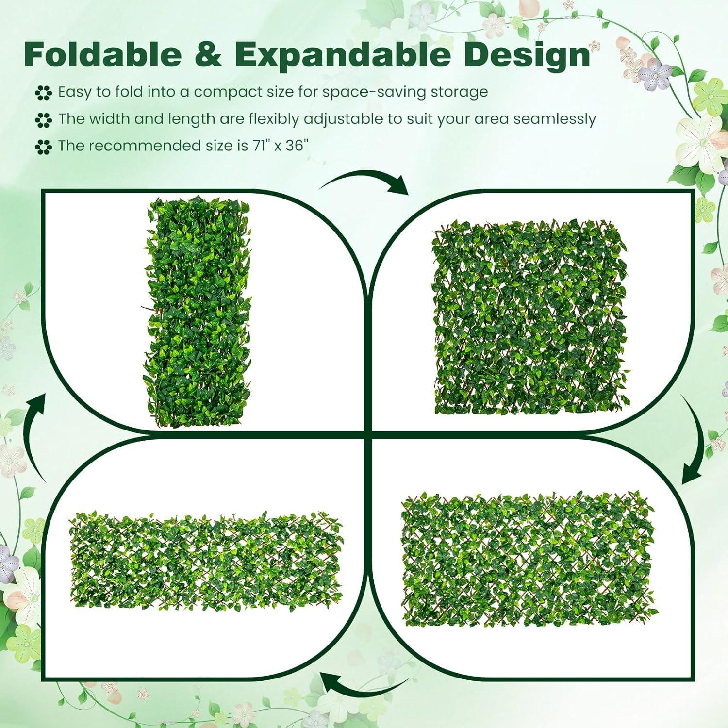 image:imageGiantex Expandable Fence Privacy Screen Decorative Faux Purple Eucalyptus Fencing Panel for Balcony Artificial Hedges with PE Leaves and Willow for Outdoors Garden Patio Deck Apartment 1 PackGreen Ivy