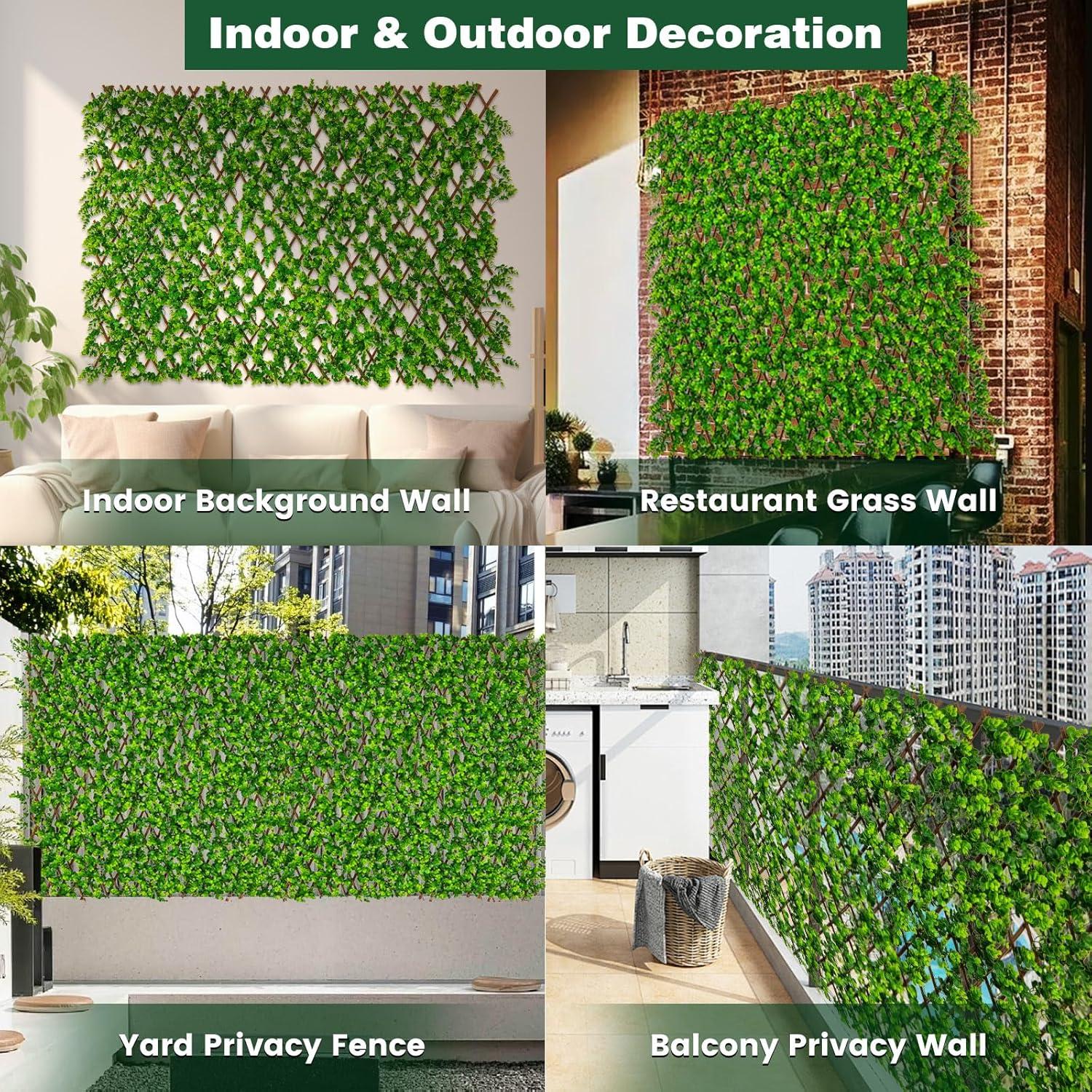 image:imageGiantex Expandable Fence Privacy Screen Decorative Faux Purple Eucalyptus Fencing Panel for Balcony Artificial Hedges with PE Leaves and Willow for Outdoors Garden Patio Deck Apartment 1 PackGreen Eucalyptus