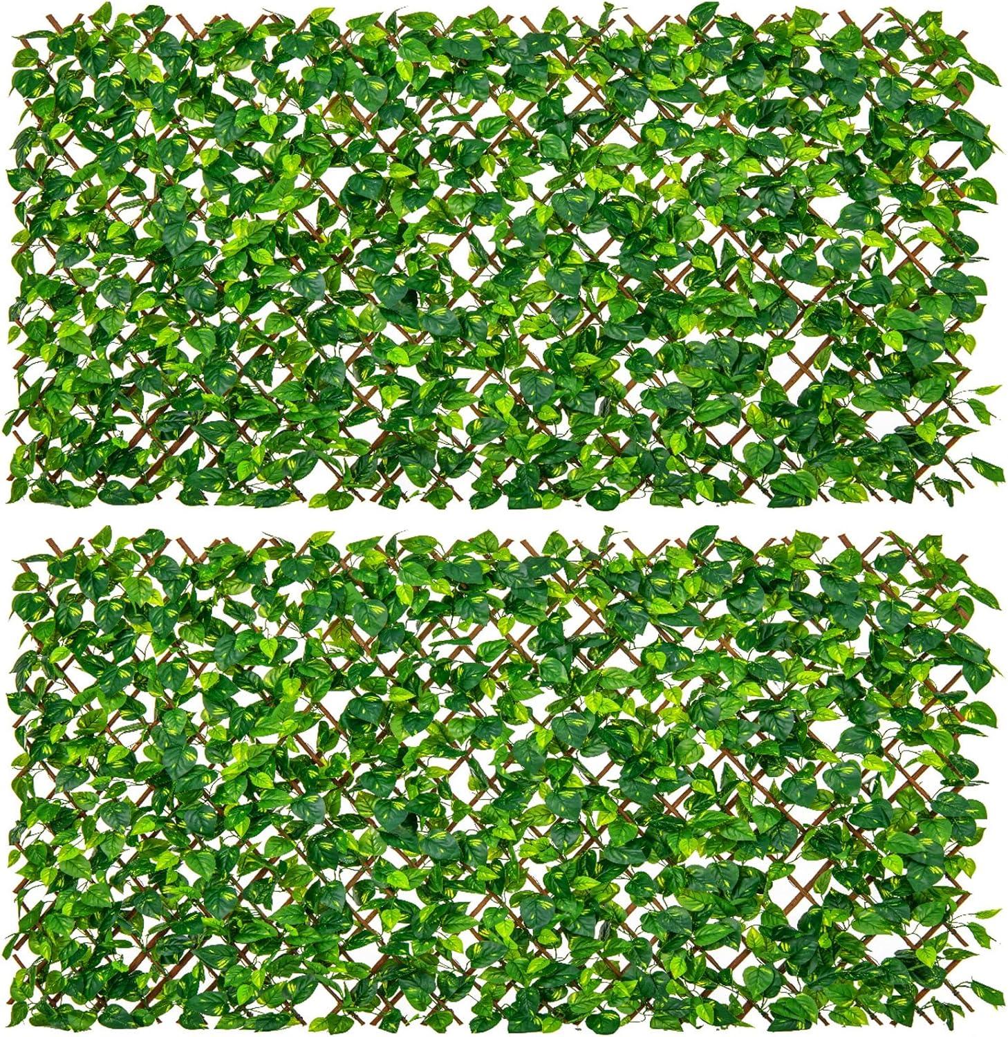 image:imageGiantex Expandable Fence Privacy Screen Decorative Faux Purple Eucalyptus Fencing Panel for Balcony Artificial Hedges with PE Leaves and Willow for Outdoors Garden Patio Deck Apartment 1 PackGreen Ivy