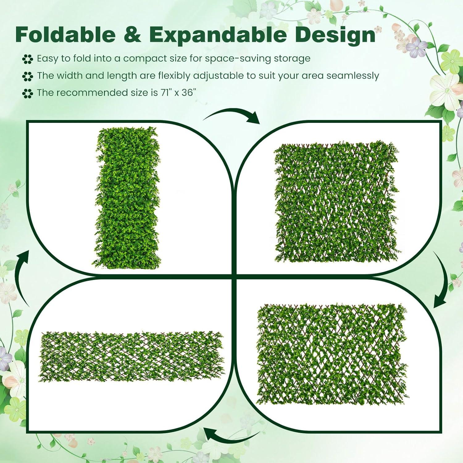 image:imageGiantex Expandable Fence Privacy Screen Decorative Faux Purple Eucalyptus Fencing Panel for Balcony Artificial Hedges with PE Leaves and Willow for Outdoors Garden Patio Deck Apartment 1 PackGreen Eucalyptus