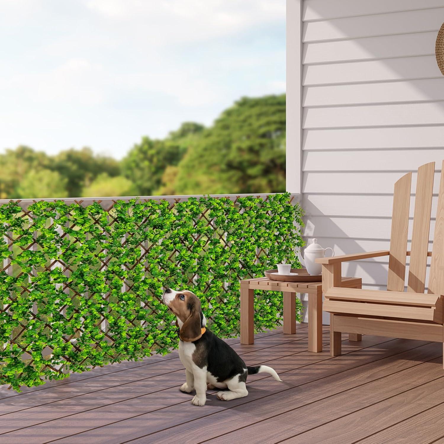 image:imageGiantex Expandable Fence Privacy Screen Decorative Faux Purple Eucalyptus Fencing Panel for Balcony Artificial Hedges with PE Leaves and Willow for Outdoors Garden Patio Deck Apartment 1 PackGreen Eucalyptus