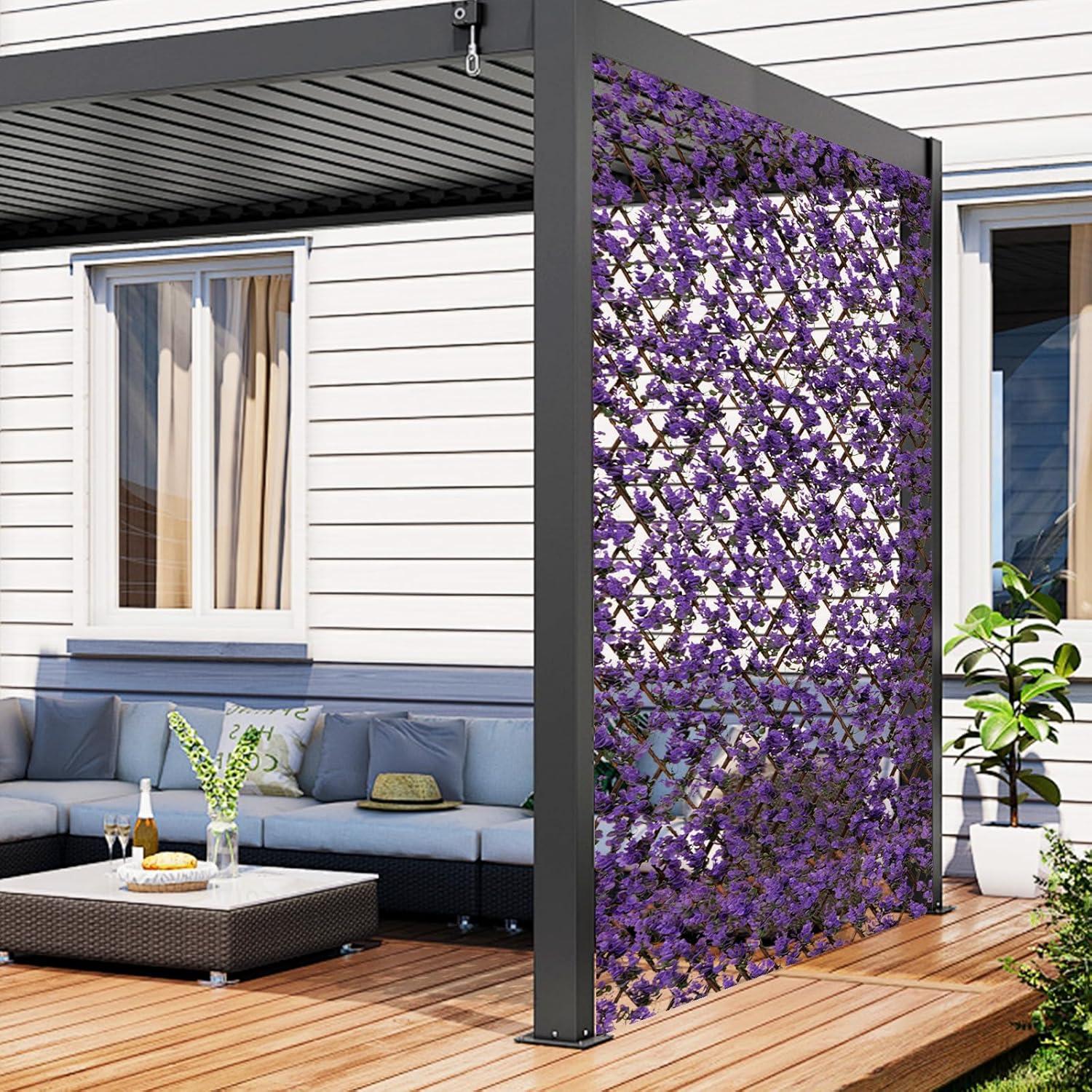 image:imageGiantex Expandable Fence Privacy Screen Decorative Faux Purple Eucalyptus Fencing Panel for Balcony Artificial Hedges with PE Leaves and Willow for Outdoors Garden Patio Deck Apartment 1 PackPurple Eucalyptus