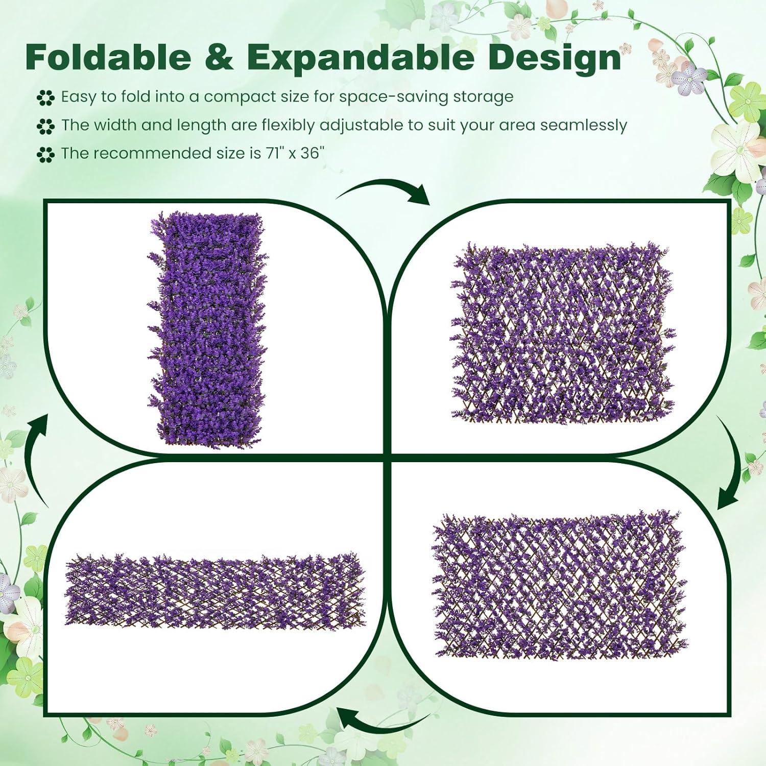 image:imageGiantex Expandable Fence Privacy Screen Decorative Faux Purple Eucalyptus Fencing Panel for Balcony Artificial Hedges with PE Leaves and Willow for Outdoors Garden Patio Deck Apartment 1 PackPurple Eucalyptus
