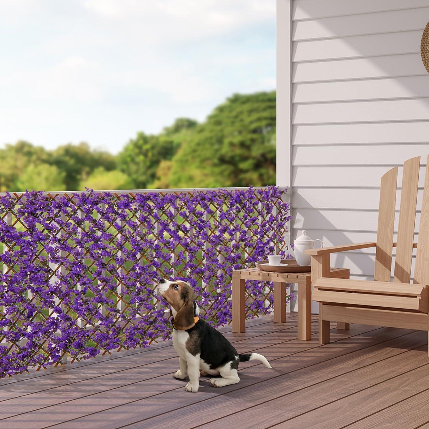 image:imageGiantex Expandable Fence Privacy Screen Decorative Faux Purple Eucalyptus Fencing Panel for Balcony Artificial Hedges with PE Leaves and Willow for Outdoors Garden Patio Deck Apartment 1 PackPurple Eucalyptus
