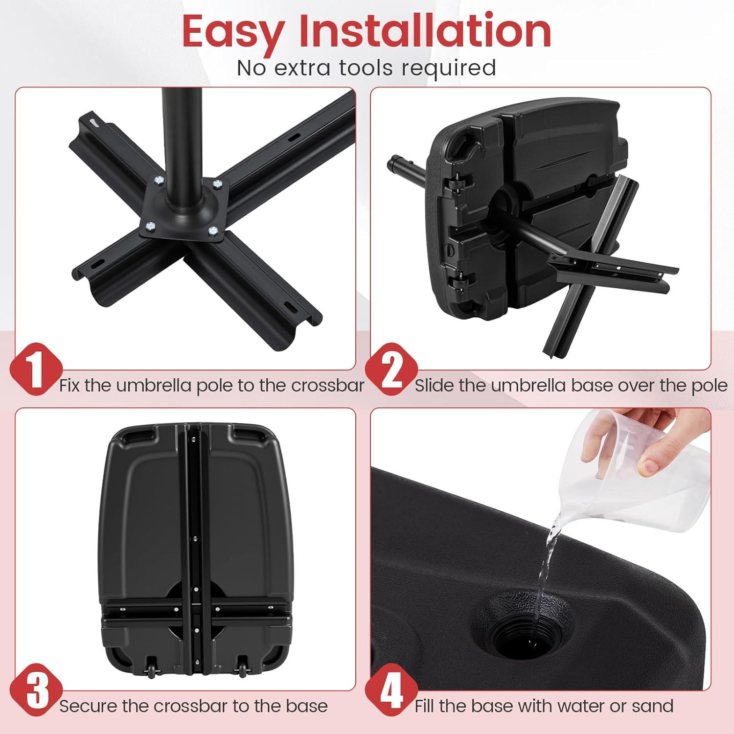 image:imageGiantex Fillable Cantilever Umbrella Base 250 lbs HeavyDuty Offset Patio Umbrella Stand with Wheels Sand amp Water Filled HDPE Weighted Outdoor Umbrella Holder for Garden Deck Poolside2250 Pounds