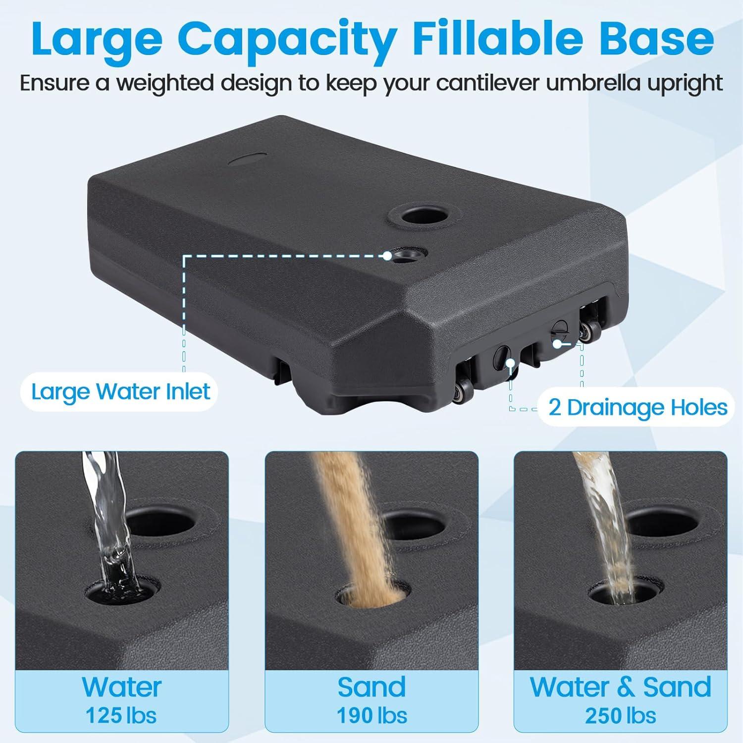 image:imageGiantex Fillable Cantilever Umbrella Base 250 lbs HeavyDuty Offset Patio Umbrella Stand with Wheels Sand amp Water Filled HDPE Weighted Outdoor Umbrella Holder for Garden Deck Poolside2500 Pounds