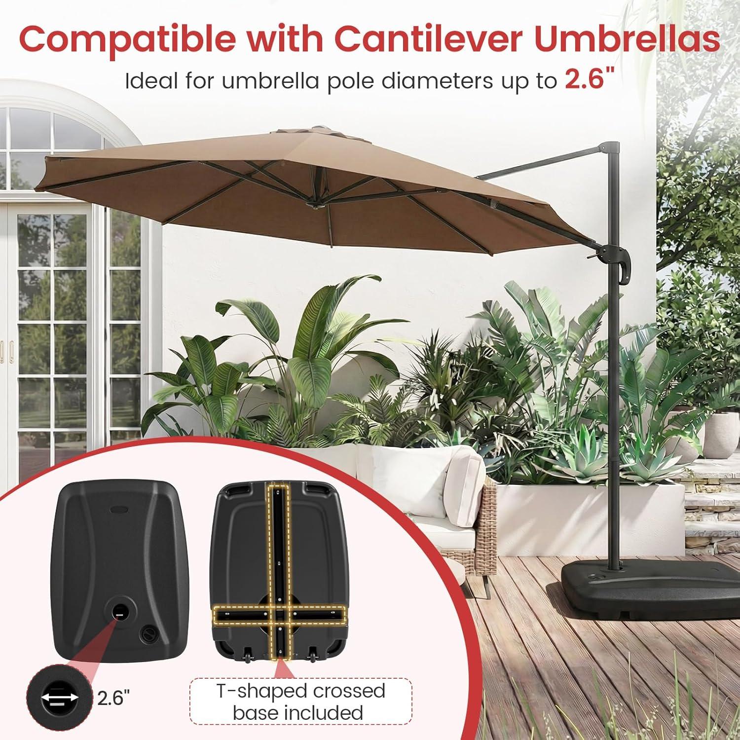 image:imageGiantex Fillable Cantilever Umbrella Base 250 lbs HeavyDuty Offset Patio Umbrella Stand with Wheels Sand amp Water Filled HDPE Weighted Outdoor Umbrella Holder for Garden Deck Poolside2250 Pounds