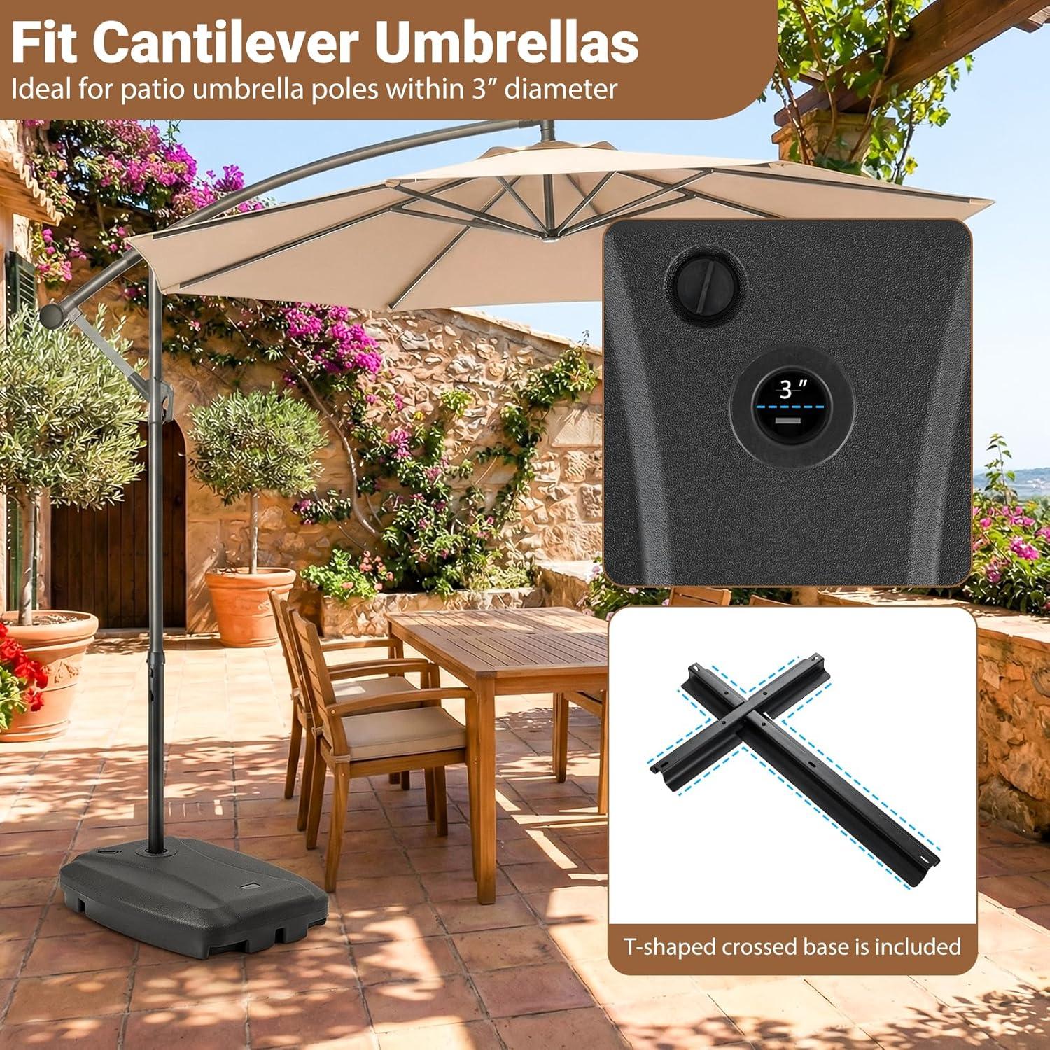 image:imageGiantex Fillable Cantilever Umbrella Base 250 lbs HeavyDuty Offset Patio Umbrella Stand with Wheels Sand amp Water Filled HDPE Weighted Outdoor Umbrella Holder for Garden Deck Poolside2850 Pounds