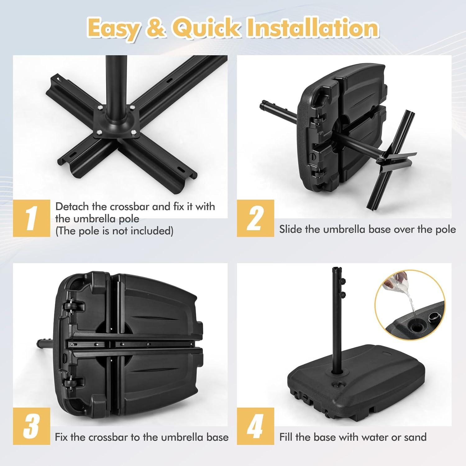 image:imageGiantex Fillable Cantilever Umbrella Base 250 lbs HeavyDuty Offset Patio Umbrella Stand with Wheels Sand amp Water Filled HDPE Weighted Outdoor Umbrella Holder for Garden Deck Poolside2430 Pounds