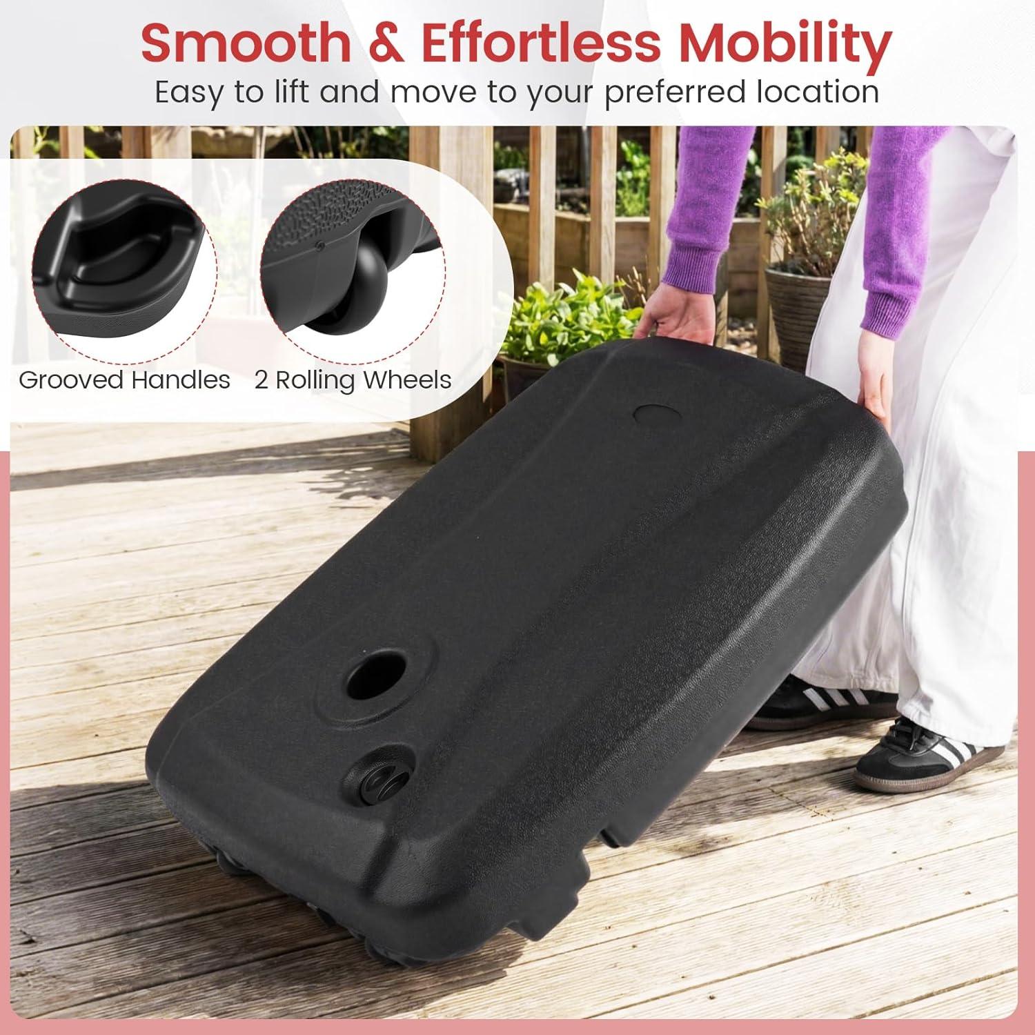 image:imageGiantex Fillable Cantilever Umbrella Base 250 lbs HeavyDuty Offset Patio Umbrella Stand with Wheels Sand amp Water Filled HDPE Weighted Outdoor Umbrella Holder for Garden Deck Poolside2250 Pounds