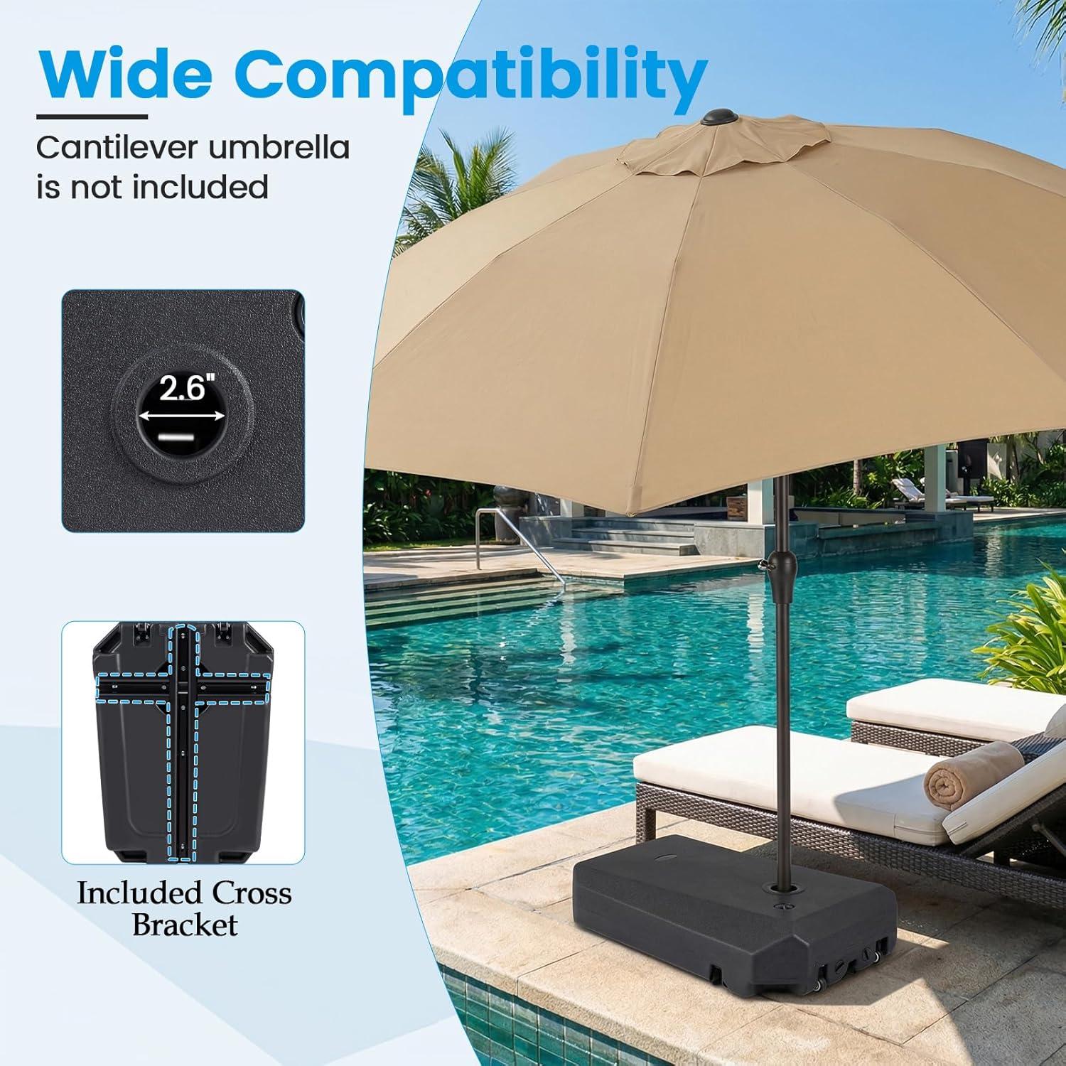 image:imageGiantex Fillable Cantilever Umbrella Base 250 lbs HeavyDuty Offset Patio Umbrella Stand with Wheels Sand amp Water Filled HDPE Weighted Outdoor Umbrella Holder for Garden Deck Poolside2500 Pounds
