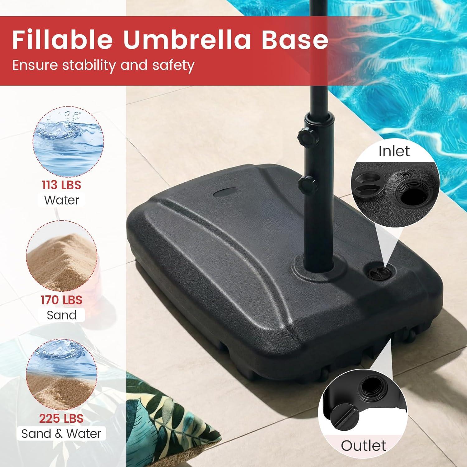 image:imageGiantex Fillable Cantilever Umbrella Base 250 lbs HeavyDuty Offset Patio Umbrella Stand with Wheels Sand amp Water Filled HDPE Weighted Outdoor Umbrella Holder for Garden Deck Poolside2250 Pounds