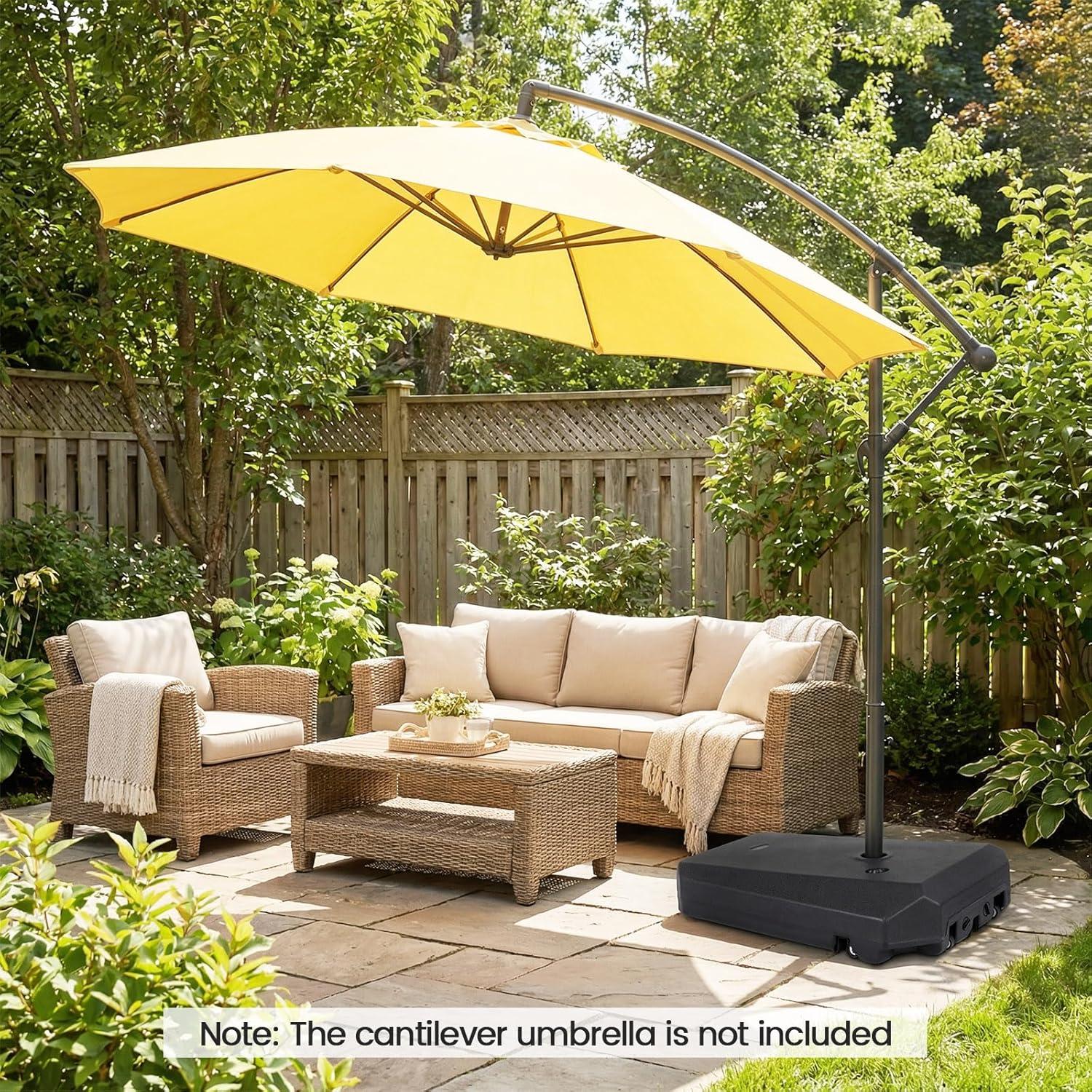 image:imageGiantex Fillable Cantilever Umbrella Base 250 lbs HeavyDuty Offset Patio Umbrella Stand with Wheels Sand amp Water Filled HDPE Weighted Outdoor Umbrella Holder for Garden Deck Poolside2500 Pounds