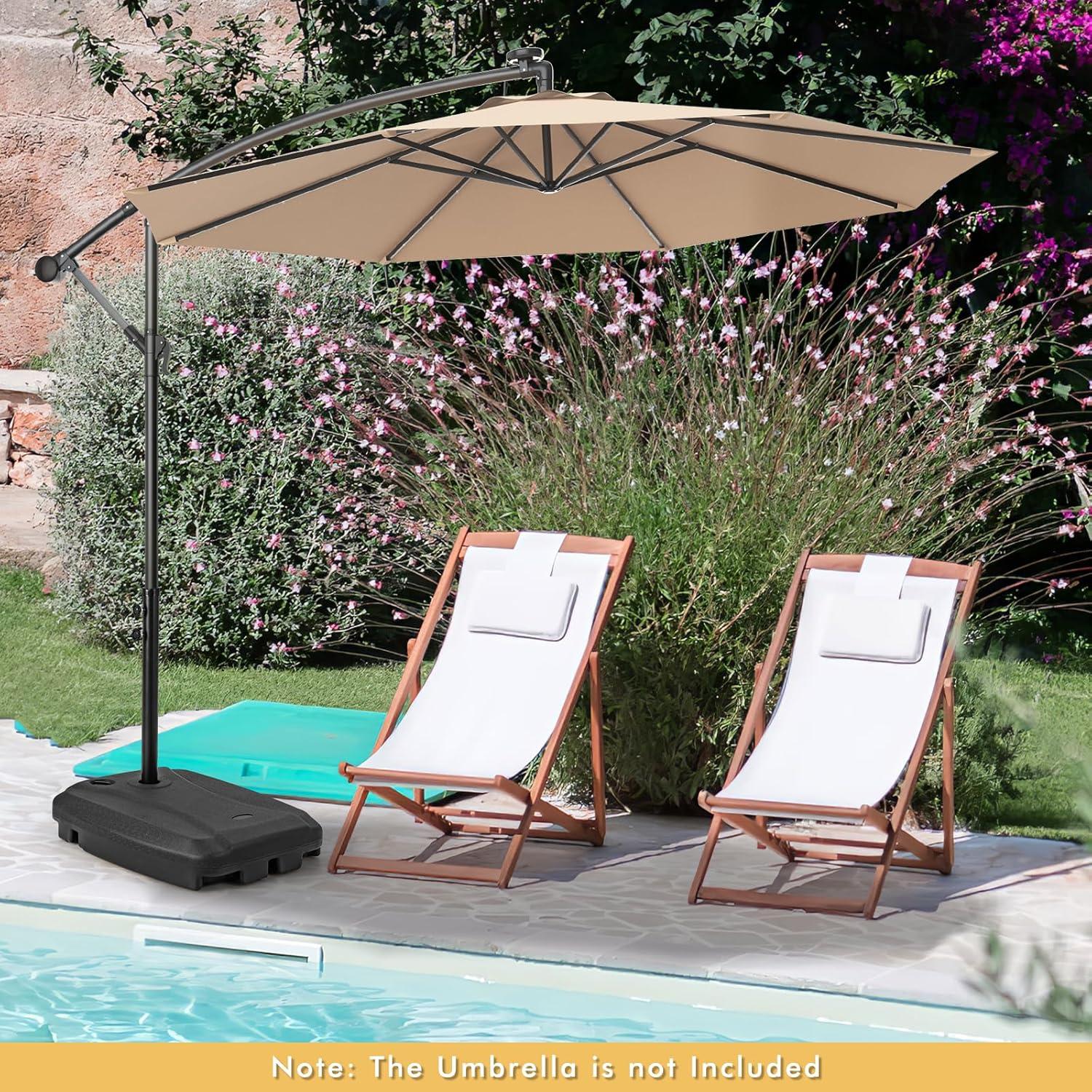 image:imageGiantex Fillable Cantilever Umbrella Base 250 lbs HeavyDuty Offset Patio Umbrella Stand with Wheels Sand amp Water Filled HDPE Weighted Outdoor Umbrella Holder for Garden Deck Poolside2430 Pounds