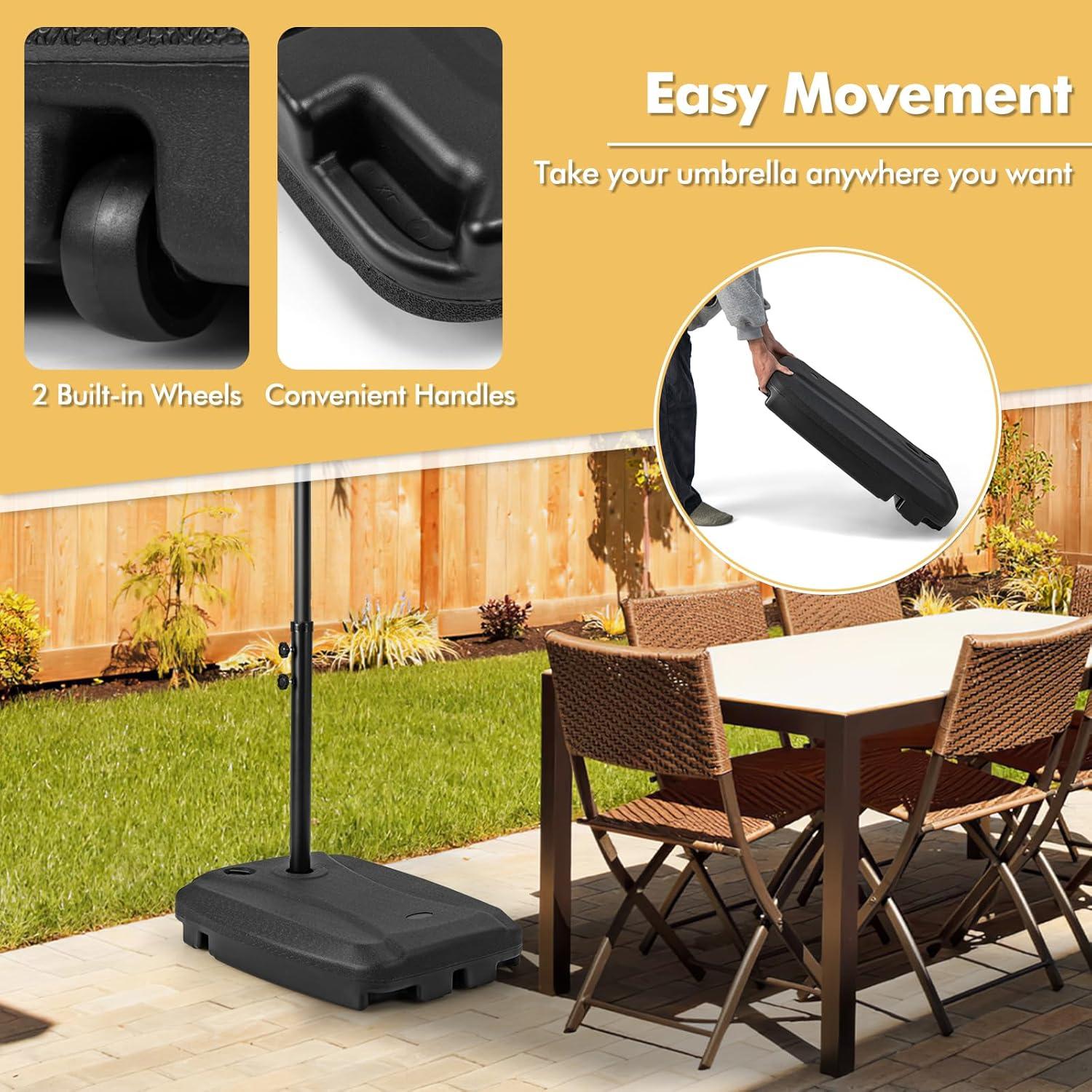 image:imageGiantex Fillable Cantilever Umbrella Base 250 lbs HeavyDuty Offset Patio Umbrella Stand with Wheels Sand amp Water Filled HDPE Weighted Outdoor Umbrella Holder for Garden Deck Poolside2430 Pounds