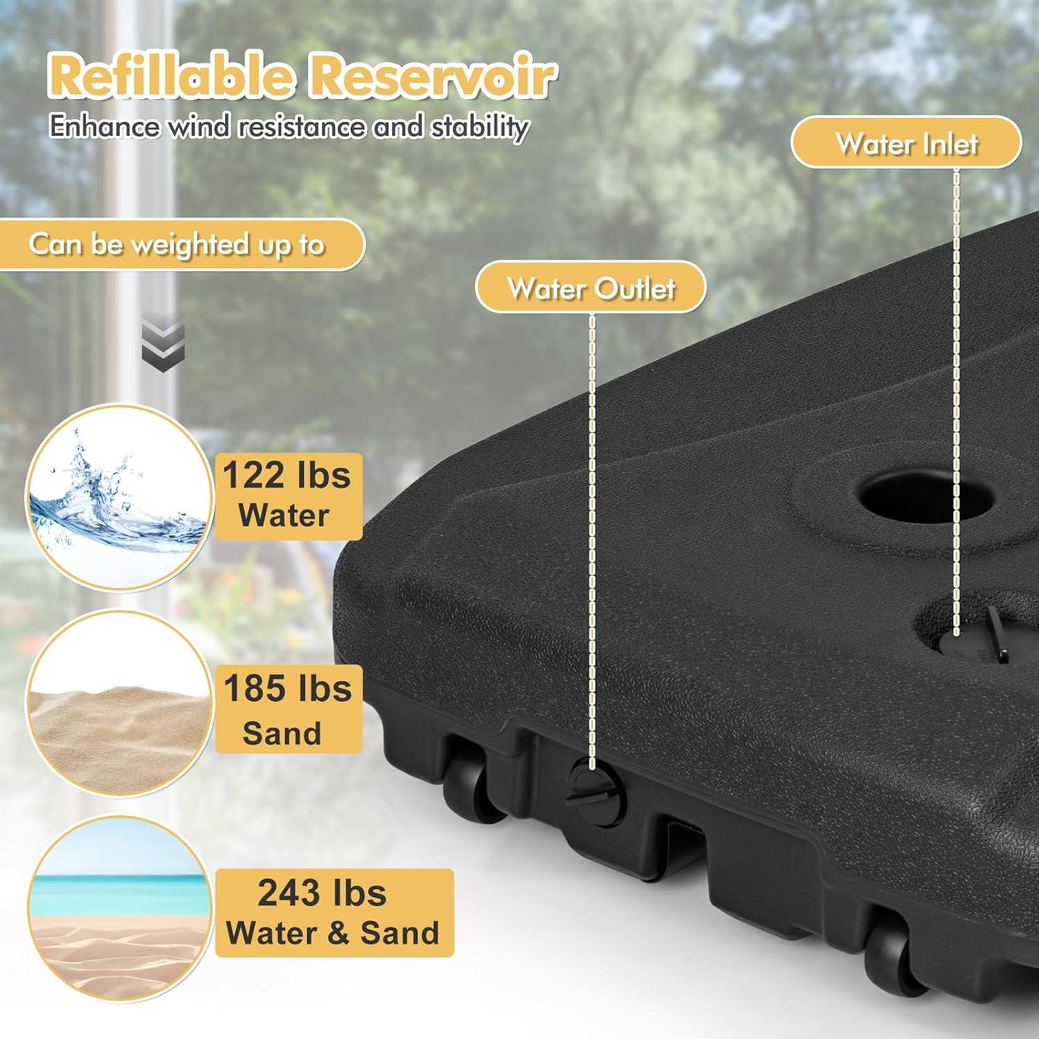 image:imageGiantex Fillable Cantilever Umbrella Base 250 lbs HeavyDuty Offset Patio Umbrella Stand with Wheels Sand amp Water Filled HDPE Weighted Outdoor Umbrella Holder for Garden Deck Poolside2430 Pounds