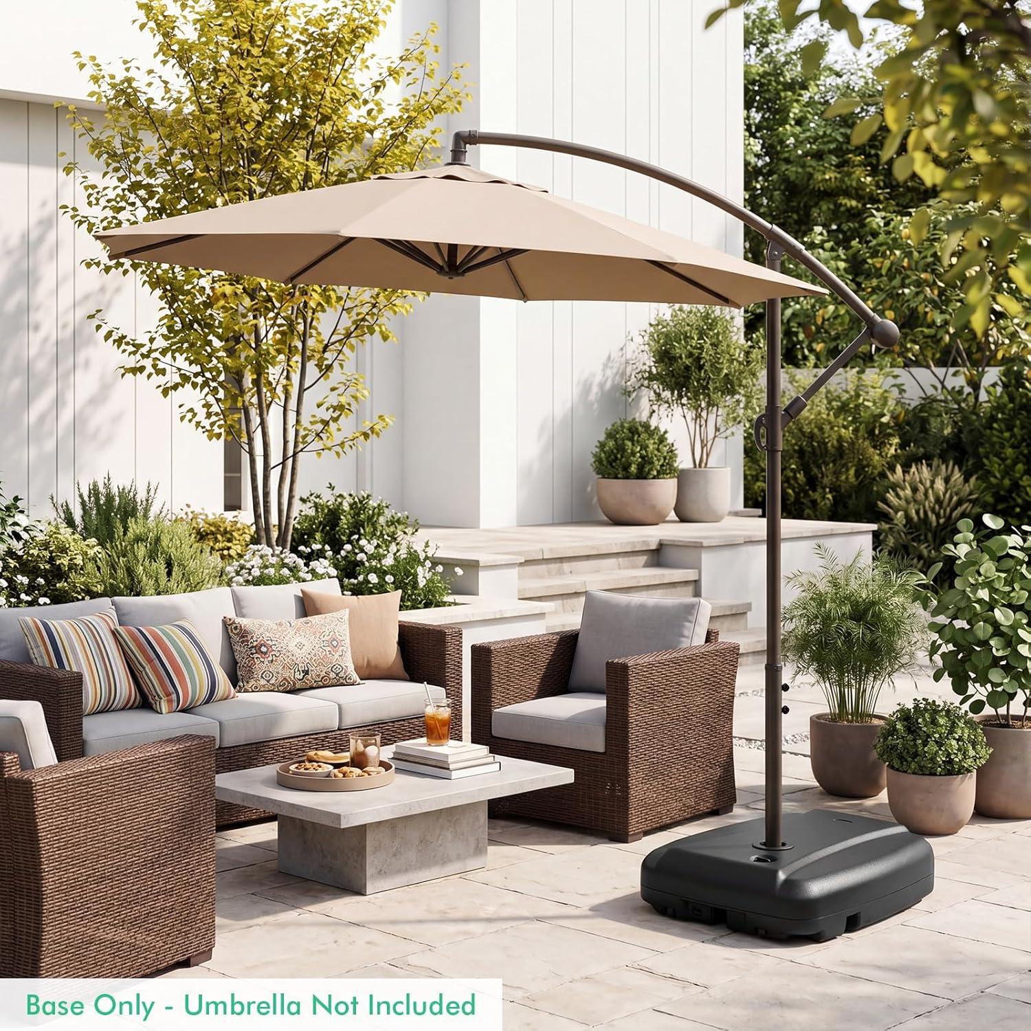 image:imageGiantex Fillable Cantilever Umbrella Base 250 lbs HeavyDuty Offset Patio Umbrella Stand with Wheels Sand amp Water Filled HDPE Weighted Outdoor Umbrella Holder for Garden Deck Poolside2850 Pounds