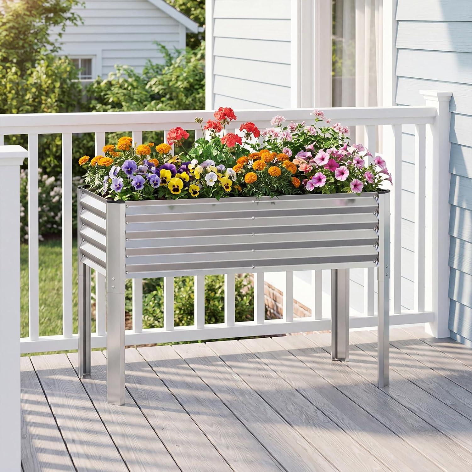 image:imageGiantex Galvanized Raised Garden Bed with Legs 46x24x31 Metal Elevated Planter Box for Gardening Vegetables Flowers amp Fruits Large Outdoor Planting Box for Garden Backyard amp Patio GraySilver