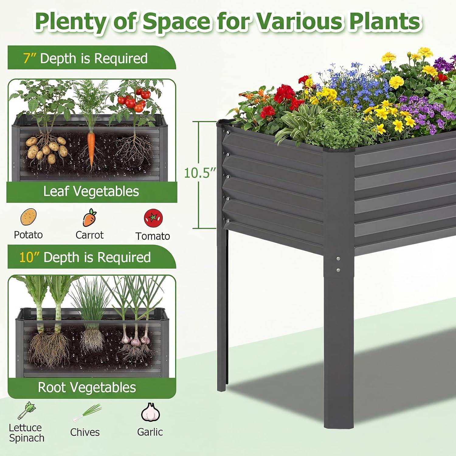 image:imageGiantex Galvanized Raised Garden Bed with Legs 46x24x31 Metal Elevated Planter Box for Gardening Vegetables Flowers amp Fruits Large Outdoor Planting Box for Garden Backyard amp Patio GrayDark Gray