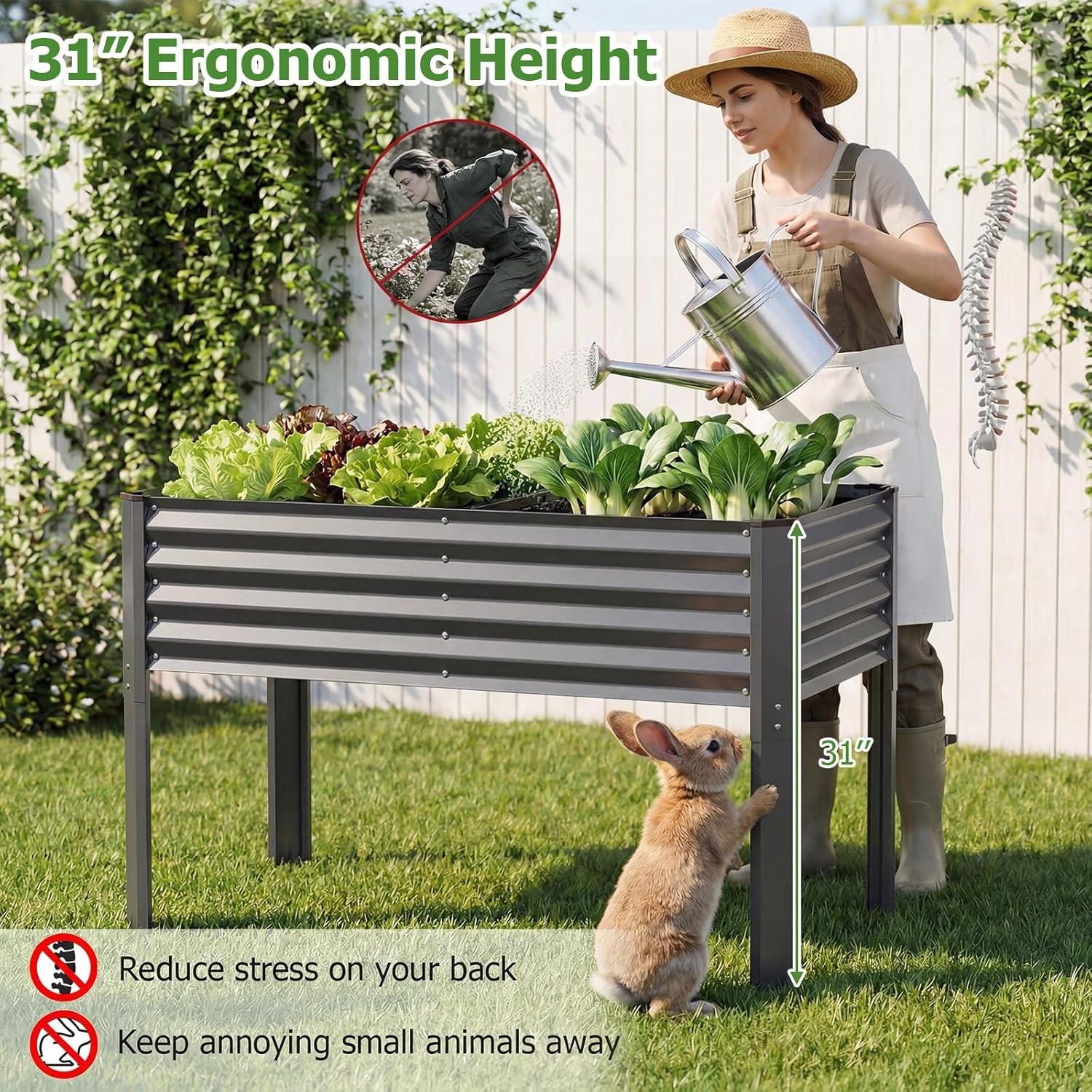 image:imageGiantex Galvanized Raised Garden Bed with Legs 46x24x31 Metal Elevated Planter Box for Gardening Vegetables Flowers amp Fruits Large Outdoor Planting Box for Garden Backyard amp Patio GrayDark Gray