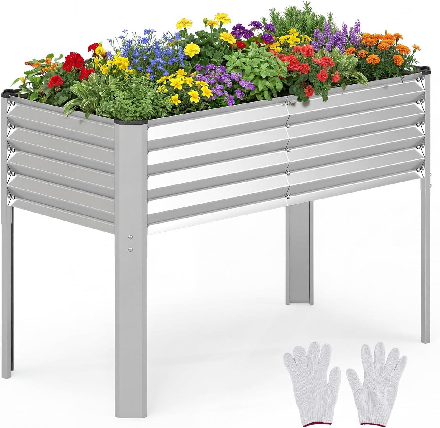 image:imageGiantex Galvanized Raised Garden Bed with Legs 46x24x31 Metal Elevated Planter Box for Gardening Vegetables Flowers amp Fruits Large Outdoor Planting Box for Garden Backyard amp Patio GraySilver