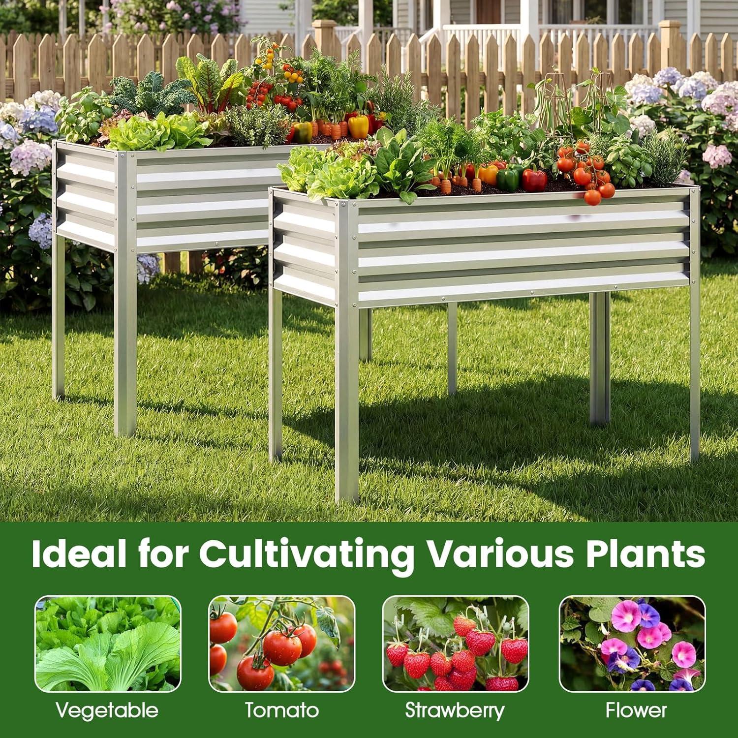 image:imageGiantex Galvanized Raised Garden Bed with Legs 46x24x31 Metal Elevated Planter Box for Gardening Vegetables Flowers amp Fruits Large Outdoor Planting Box for Garden Backyard amp Patio GraySilver