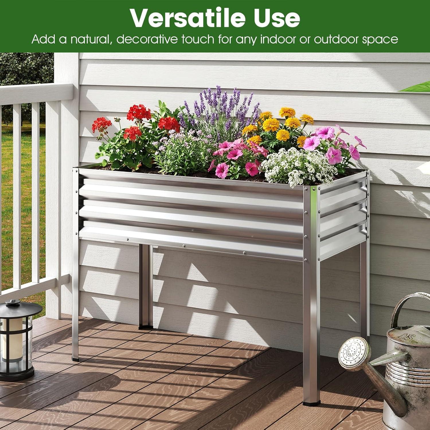 image:imageGiantex Galvanized Raised Garden Bed with Legs 46x24x31 Metal Elevated Planter Box for Gardening Vegetables Flowers amp Fruits Large Outdoor Planting Box for Garden Backyard amp Patio GraySilver