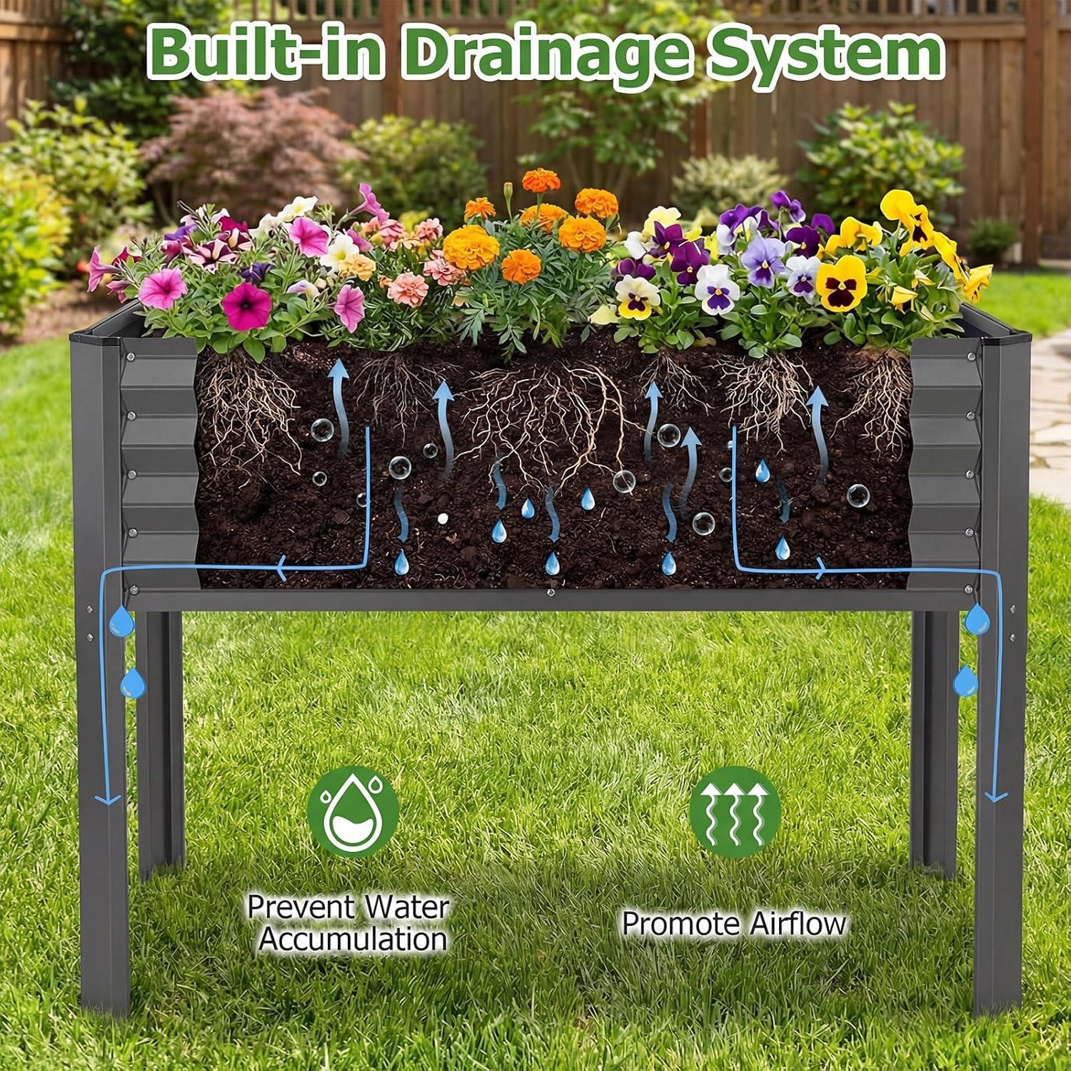 image:imageGiantex Galvanized Raised Garden Bed with Legs 46x24x31 Metal Elevated Planter Box for Gardening Vegetables Flowers amp Fruits Large Outdoor Planting Box for Garden Backyard amp Patio GrayDark Gray