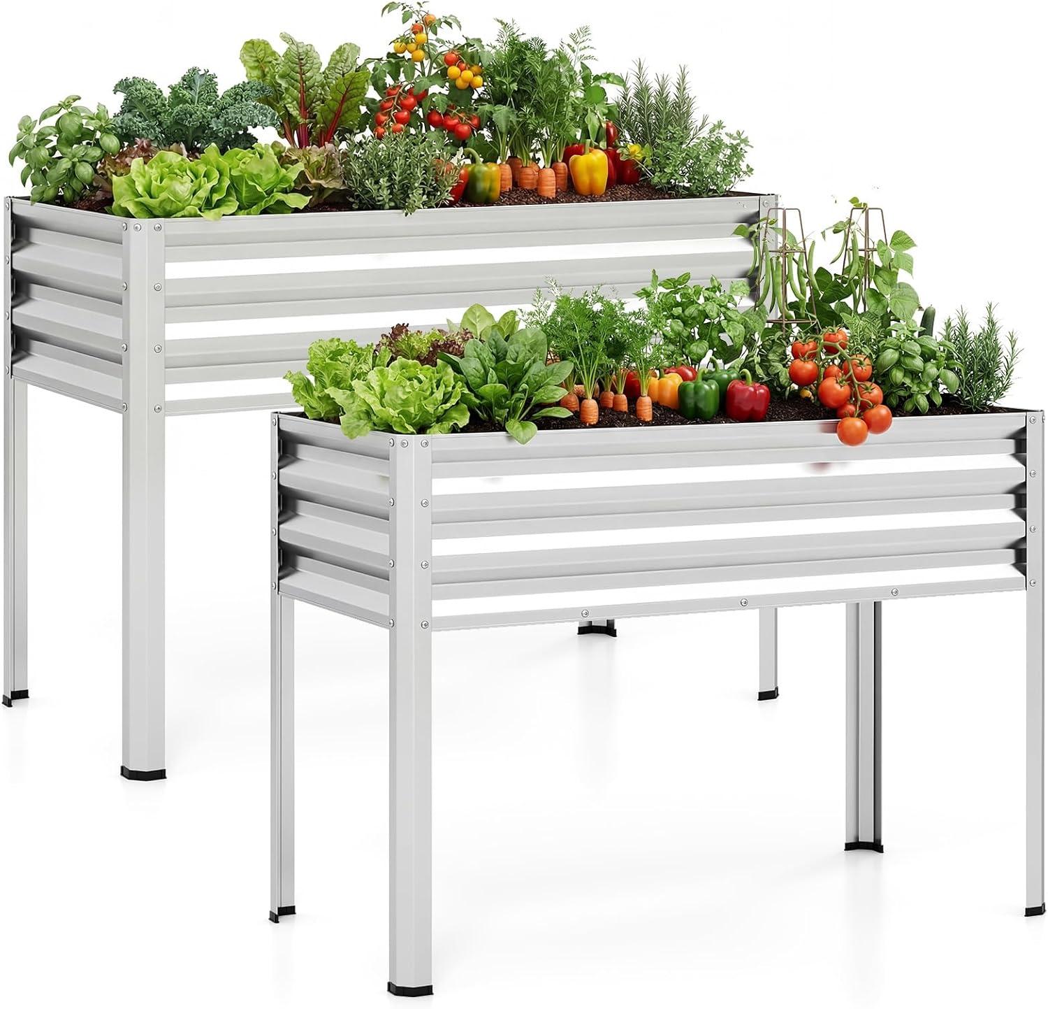 image:imageGiantex Galvanized Raised Garden Bed with Legs 46x24x31 Metal Elevated Planter Box for Gardening Vegetables Flowers amp Fruits Large Outdoor Planting Box for Garden Backyard amp Patio GraySilver