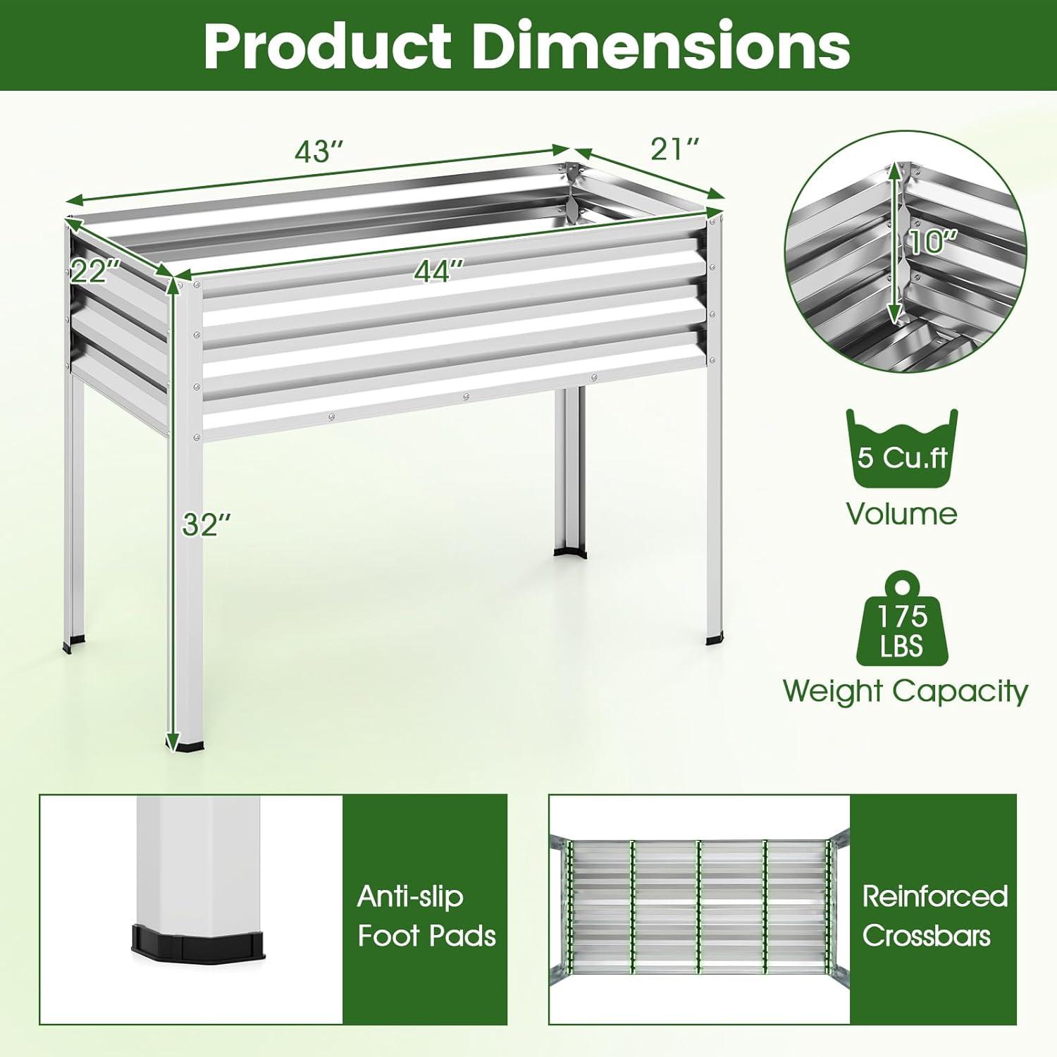 image:imageGiantex Galvanized Raised Garden Bed with Legs 46x24x31 Metal Elevated Planter Box for Gardening Vegetables Flowers amp Fruits Large Outdoor Planting Box for Garden Backyard amp Patio GraySilver