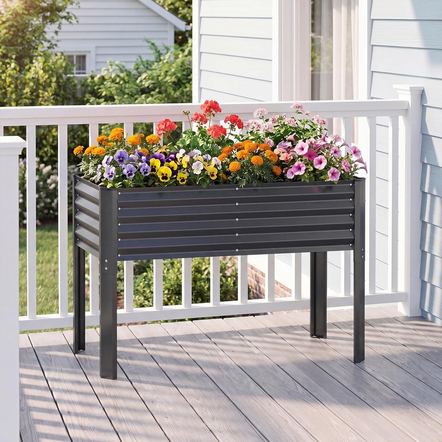 image:imageGiantex Galvanized Raised Garden Bed with Legs 46x24x31 Metal Elevated Planter Box for Gardening Vegetables Flowers amp Fruits Large Outdoor Planting Box for Garden Backyard amp Patio GrayDark Gray