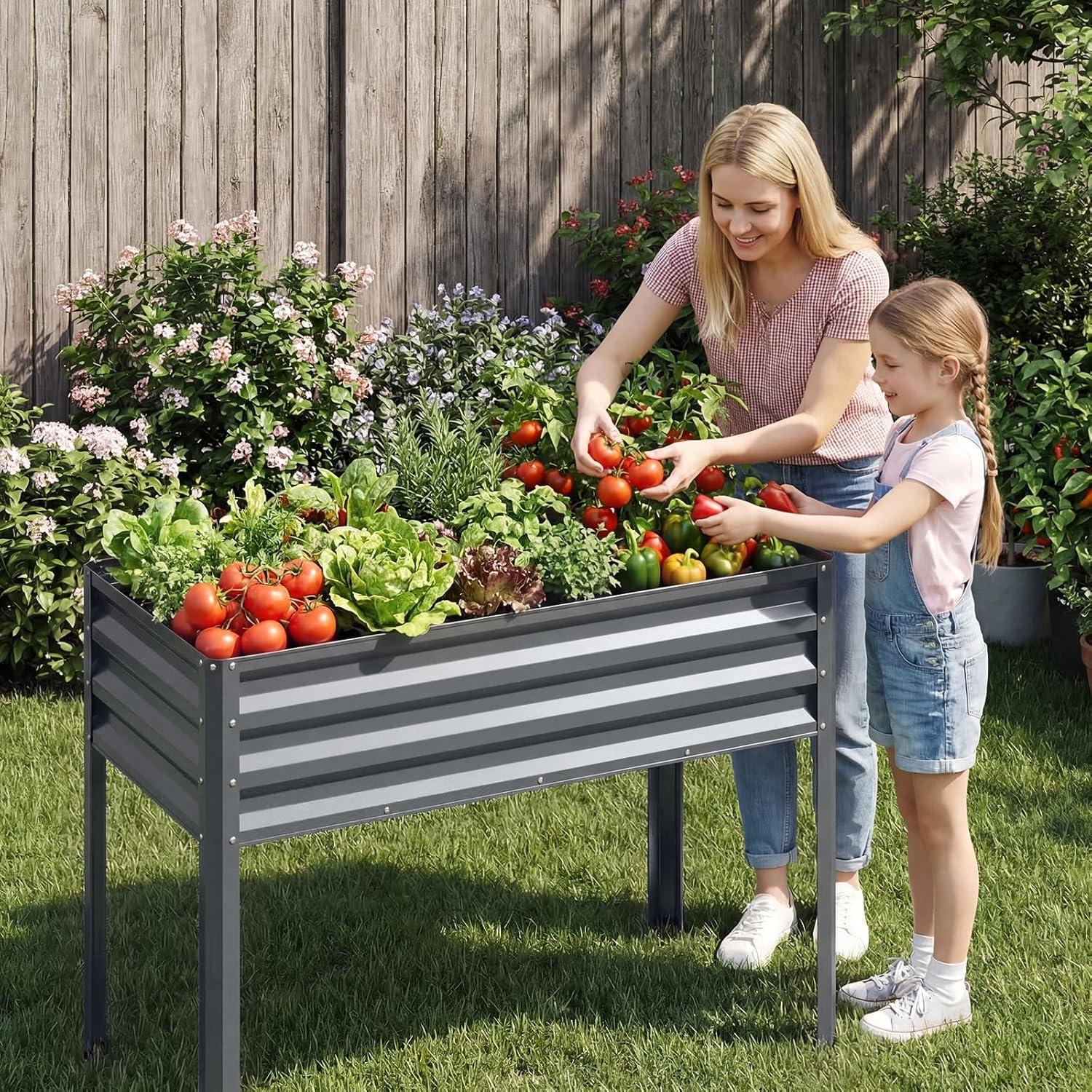 image:imageGiantex Galvanized Raised Garden Bed with Legs 46x24x31 Metal Elevated Planter Box for Gardening Vegetables Flowers amp Fruits Large Outdoor Planting Box for Garden Backyard amp Patio GrayGray