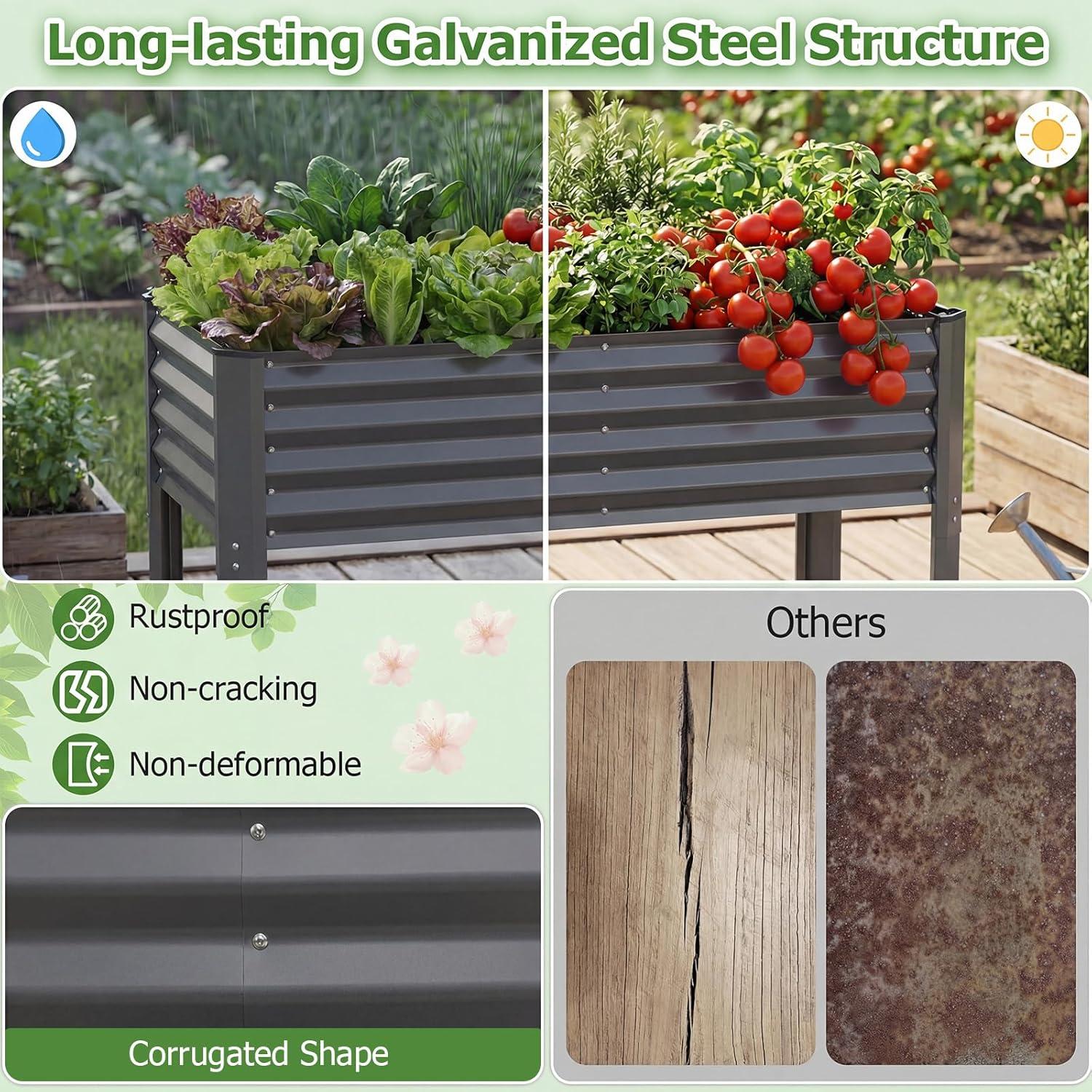 image:imageGiantex Galvanized Raised Garden Bed with Legs 46x24x31 Metal Elevated Planter Box for Gardening Vegetables Flowers amp Fruits Large Outdoor Planting Box for Garden Backyard amp Patio GrayDark Gray