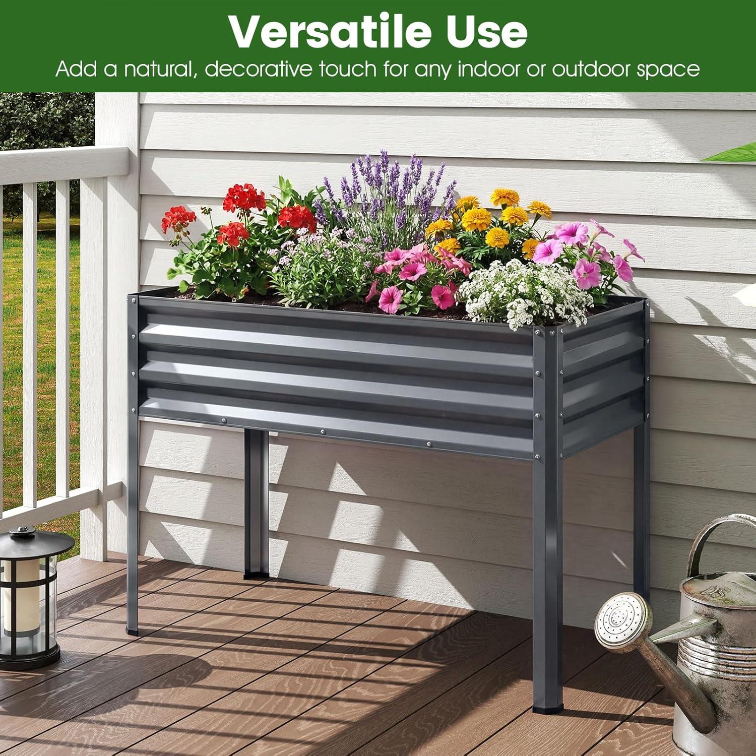 image:imageGiantex Galvanized Raised Garden Bed with Legs 46x24x31 Metal Elevated Planter Box for Gardening Vegetables Flowers amp Fruits Large Outdoor Planting Box for Garden Backyard amp Patio GrayGray