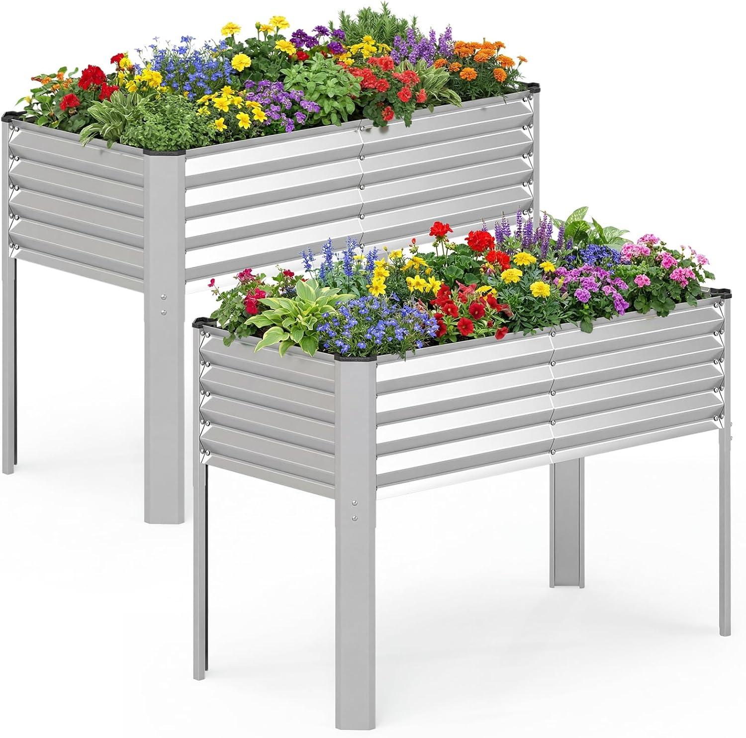 image:imageGiantex Galvanized Raised Garden Bed with Legs 46x24x31 Metal Elevated Planter Box for Gardening Vegetables Flowers amp Fruits Large Outdoor Planting Box for Garden Backyard amp Patio GraySilver
