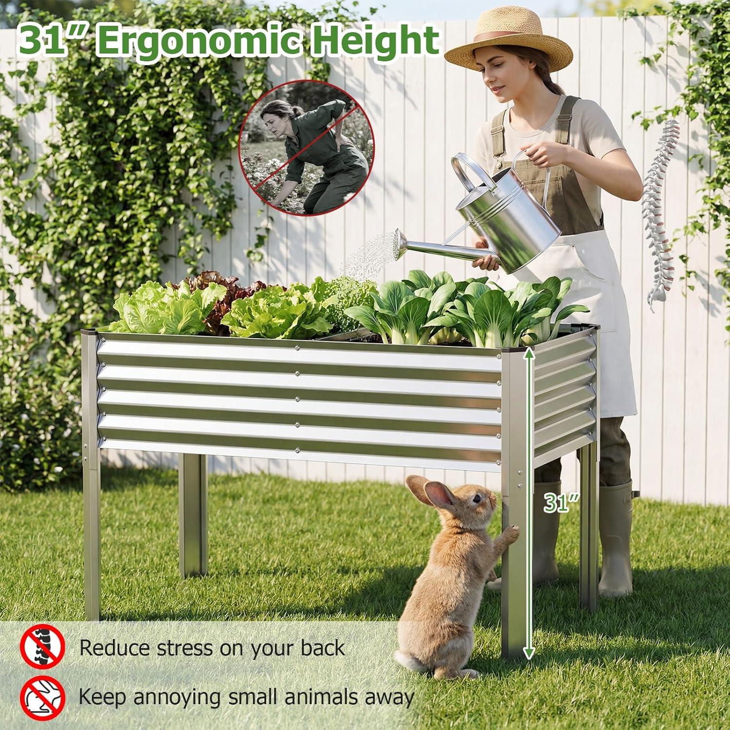 image:imageGiantex Galvanized Raised Garden Bed with Legs 46x24x31 Metal Elevated Planter Box for Gardening Vegetables Flowers amp Fruits Large Outdoor Planting Box for Garden Backyard amp Patio GraySilver