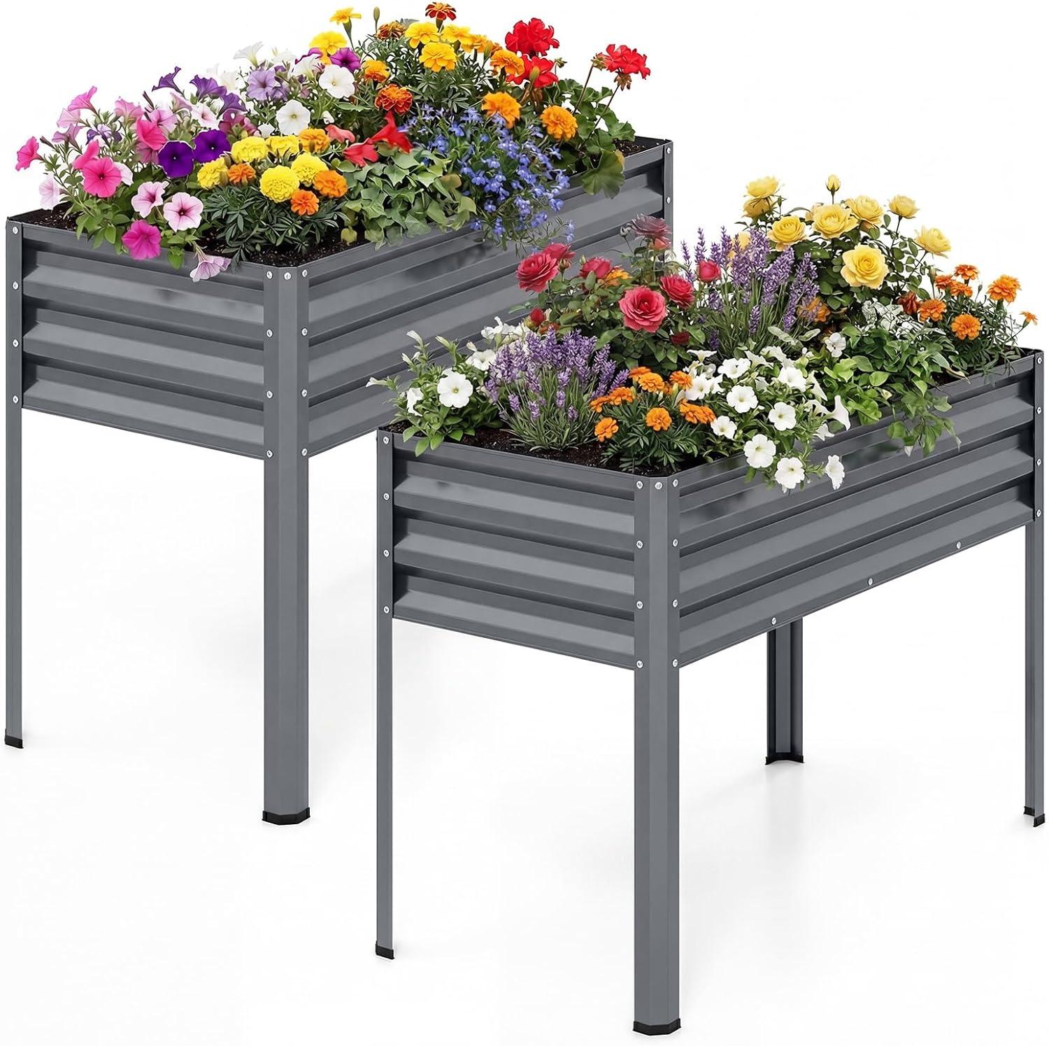 image:imageGiantex Galvanized Raised Garden Bed with Legs 46x24x31 Metal Elevated Planter Box for Gardening Vegetables Flowers amp Fruits Large Outdoor Planting Box for Garden Backyard amp Patio GrayGray