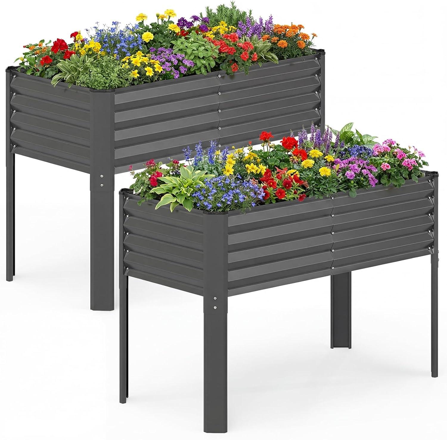 image:imageGiantex Galvanized Raised Garden Bed with Legs 46x24x31 Metal Elevated Planter Box for Gardening Vegetables Flowers amp Fruits Large Outdoor Planting Box for Garden Backyard amp Patio GrayDark Gray
