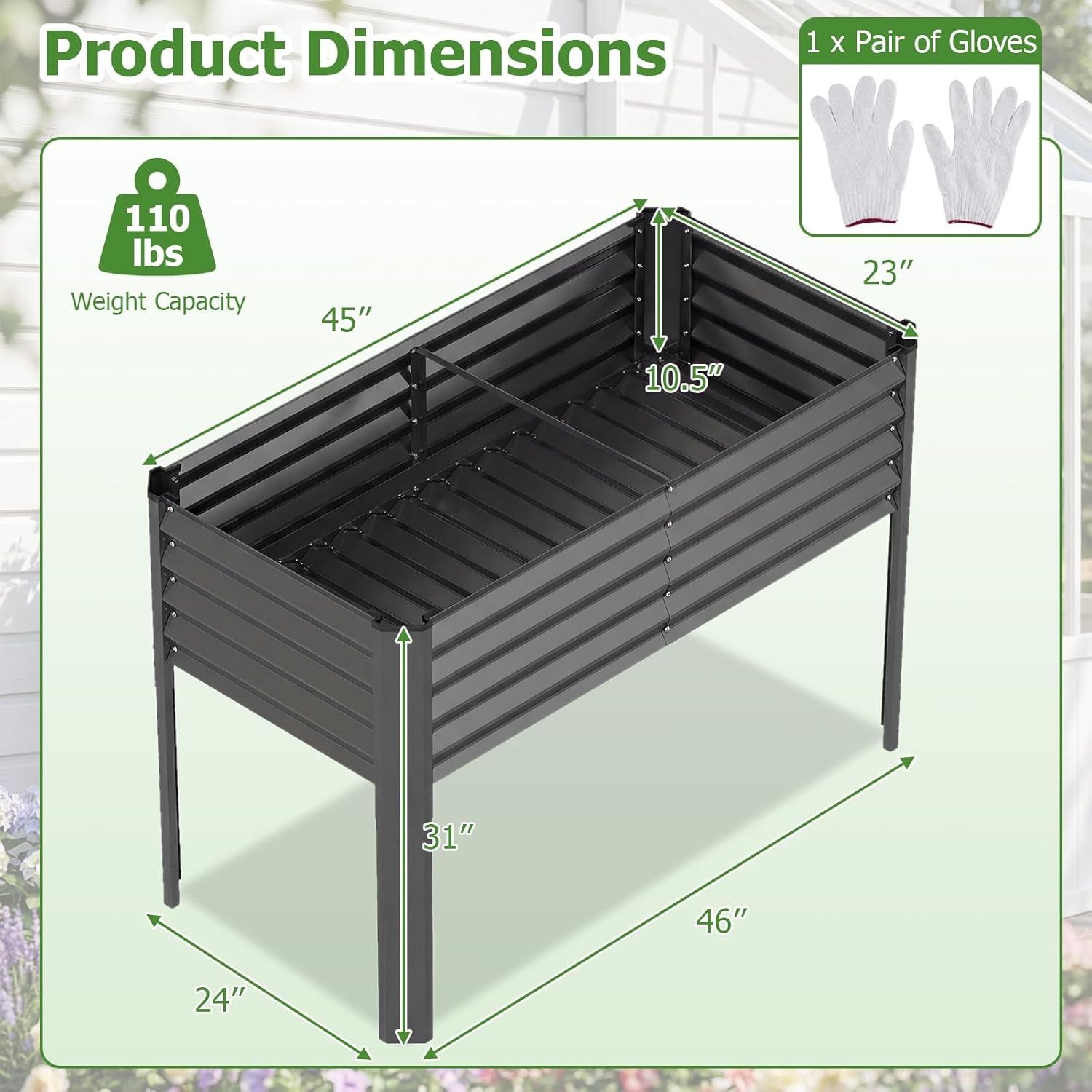 image:imageGiantex Galvanized Raised Garden Bed with Legs 46x24x31 Metal Elevated Planter Box for Gardening Vegetables Flowers amp Fruits Large Outdoor Planting Box for Garden Backyard amp Patio GrayDark Gray
