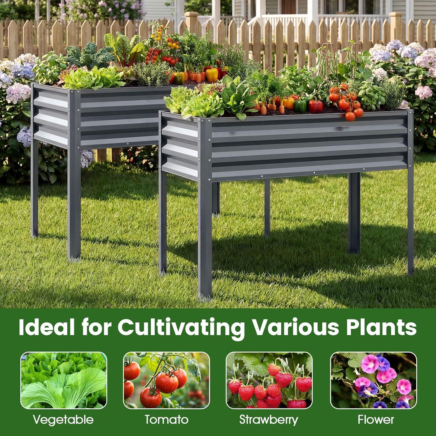 image:imageGiantex Galvanized Raised Garden Bed with Legs 46x24x31 Metal Elevated Planter Box for Gardening Vegetables Flowers amp Fruits Large Outdoor Planting Box for Garden Backyard amp Patio GrayGray