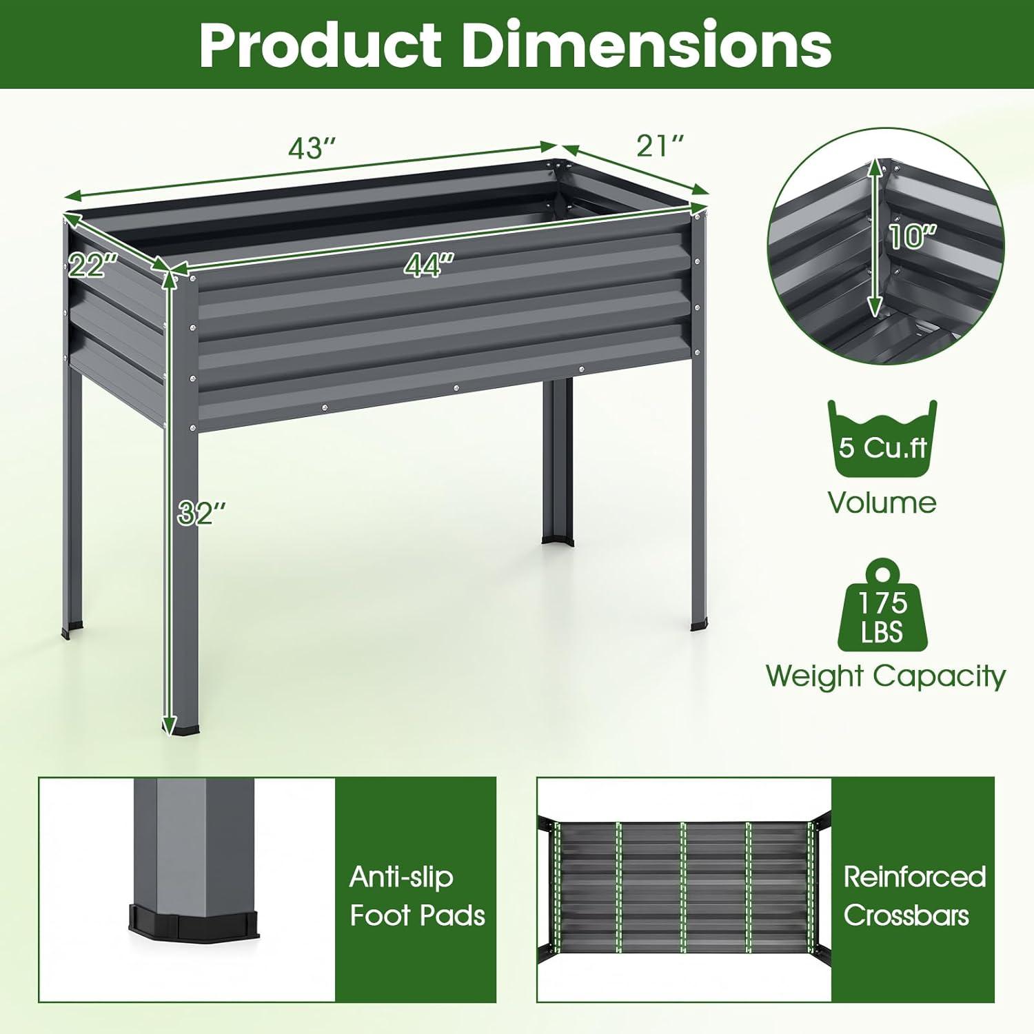 image:imageGiantex Galvanized Raised Garden Bed with Legs 46x24x31 Metal Elevated Planter Box for Gardening Vegetables Flowers amp Fruits Large Outdoor Planting Box for Garden Backyard amp Patio GrayGray