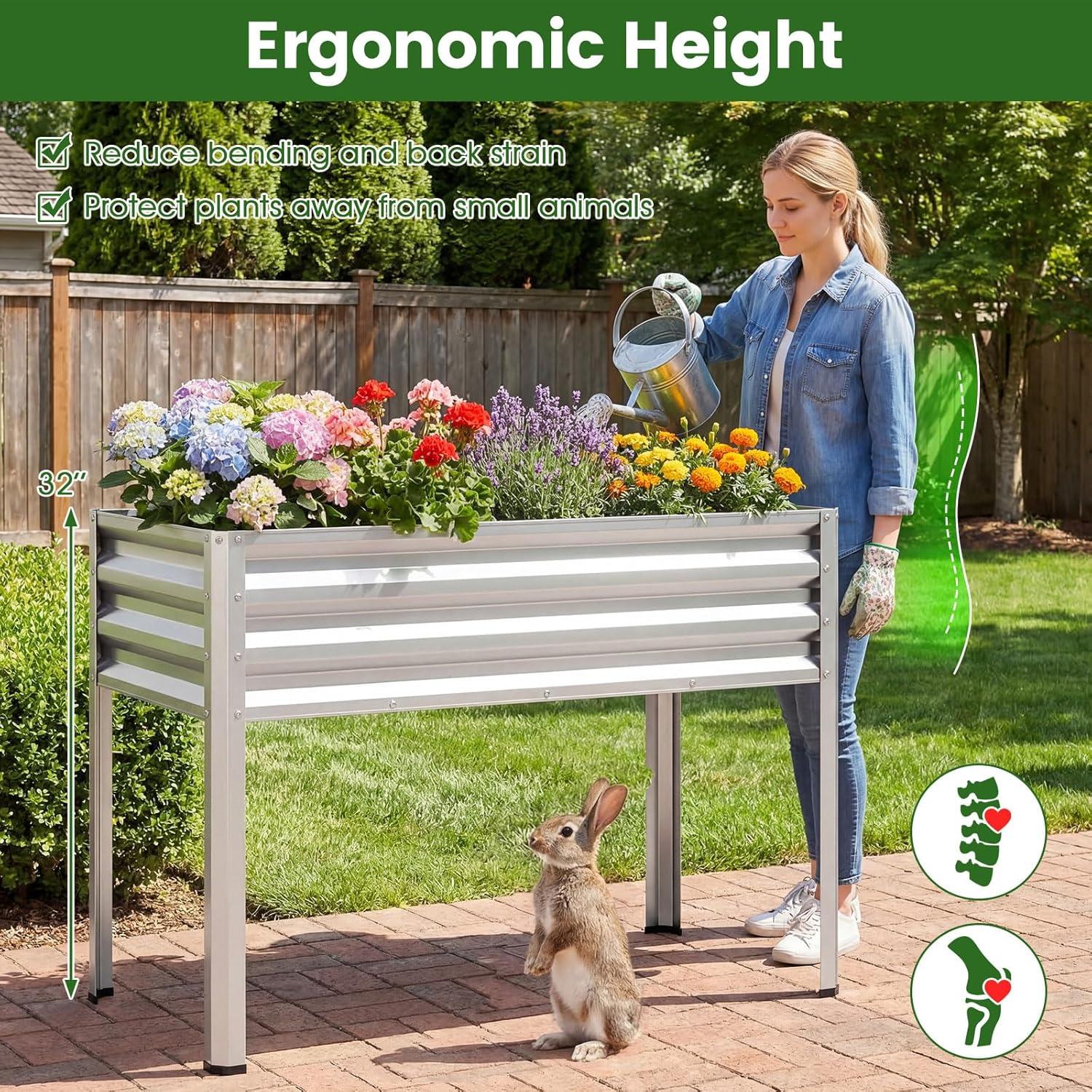 image:imageGiantex Galvanized Raised Garden Bed with Legs 46x24x31 Metal Elevated Planter Box for Gardening Vegetables Flowers amp Fruits Large Outdoor Planting Box for Garden Backyard amp Patio GraySilver