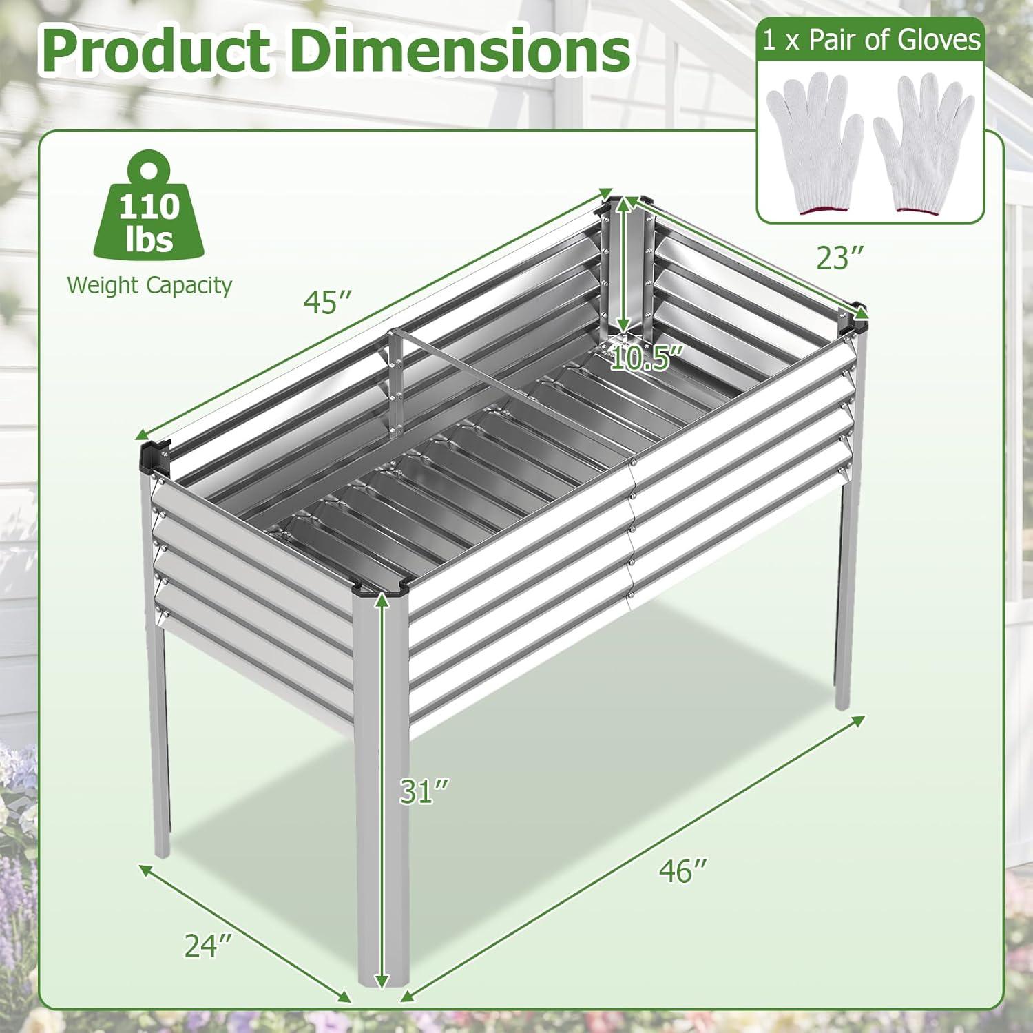 image:imageGiantex Galvanized Raised Garden Bed with Legs 46x24x31 Metal Elevated Planter Box for Gardening Vegetables Flowers amp Fruits Large Outdoor Planting Box for Garden Backyard amp Patio GraySilver