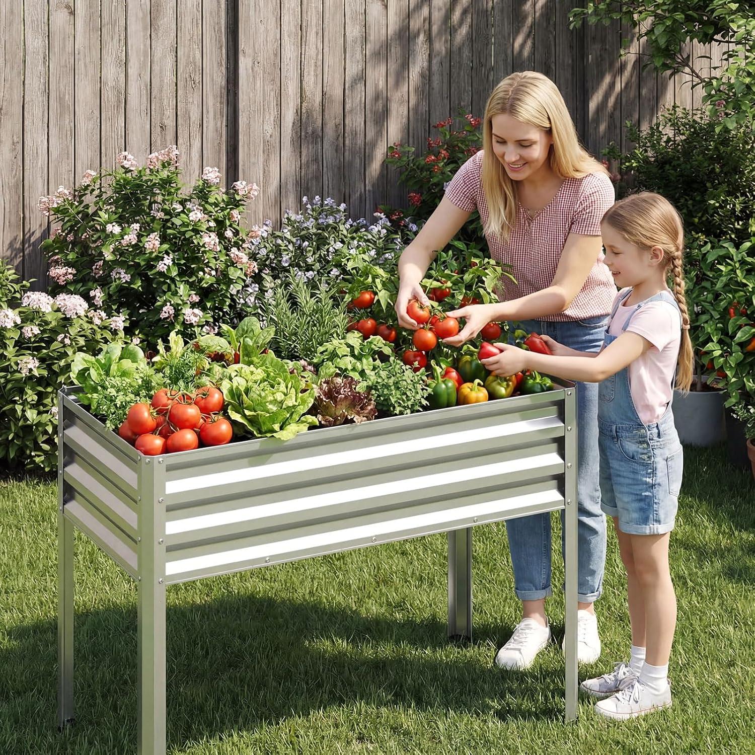 image:imageGiantex Galvanized Raised Garden Bed with Legs 46x24x31 Metal Elevated Planter Box for Gardening Vegetables Flowers amp Fruits Large Outdoor Planting Box for Garden Backyard amp Patio GraySilver