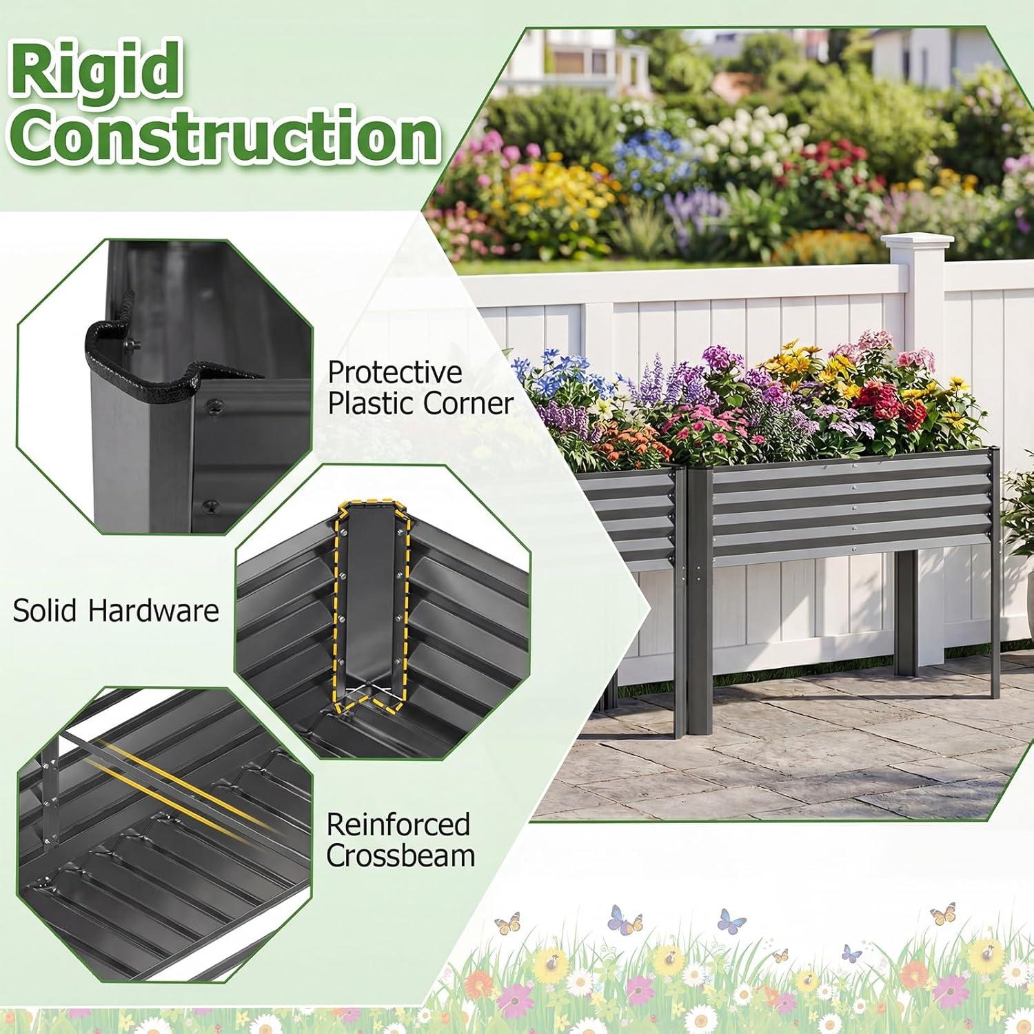 image:imageGiantex Galvanized Raised Garden Bed with Legs 46x24x31 Metal Elevated Planter Box for Gardening Vegetables Flowers amp Fruits Large Outdoor Planting Box for Garden Backyard amp Patio GrayDark Gray